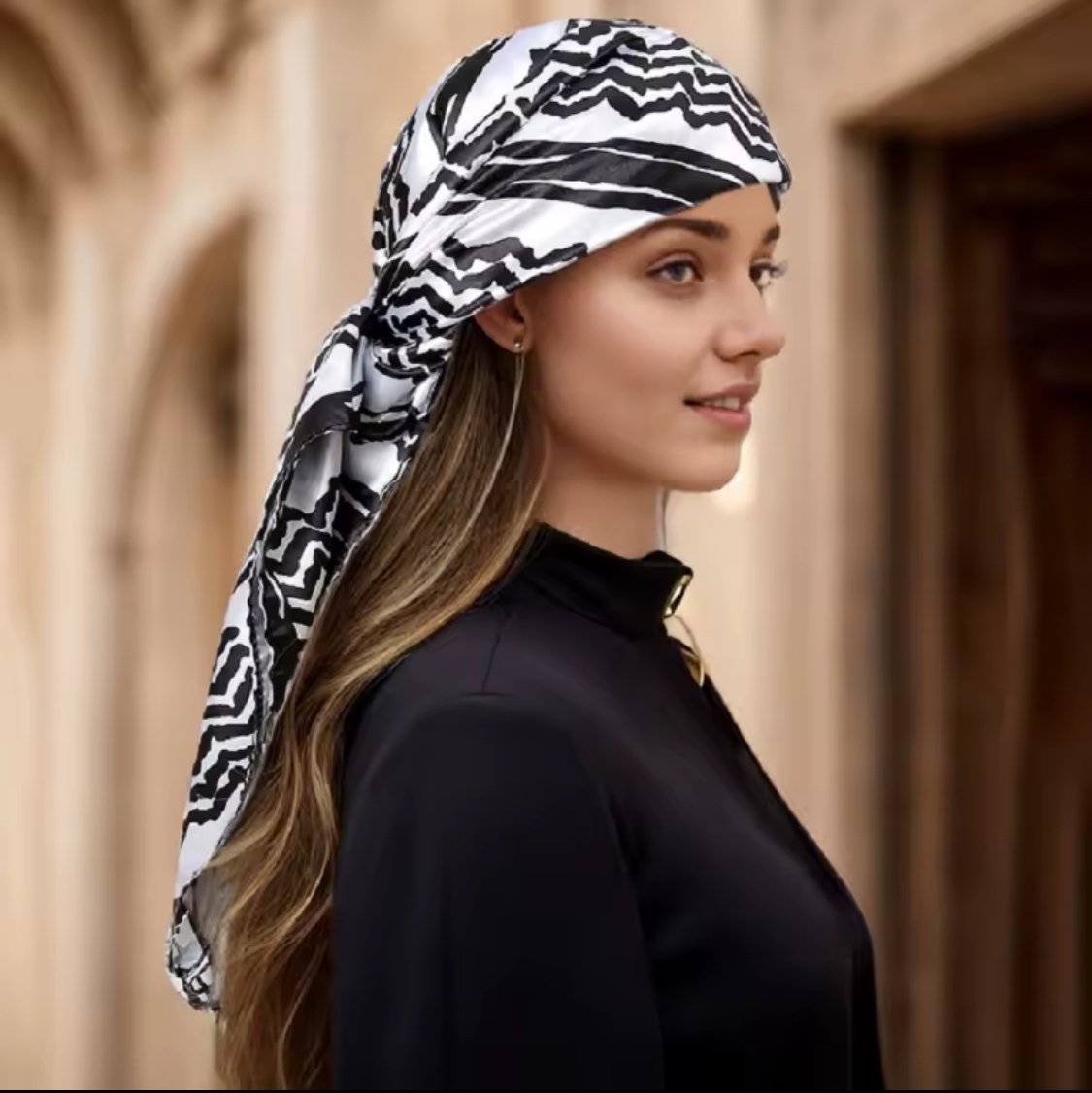 Silky Black and White Scarf