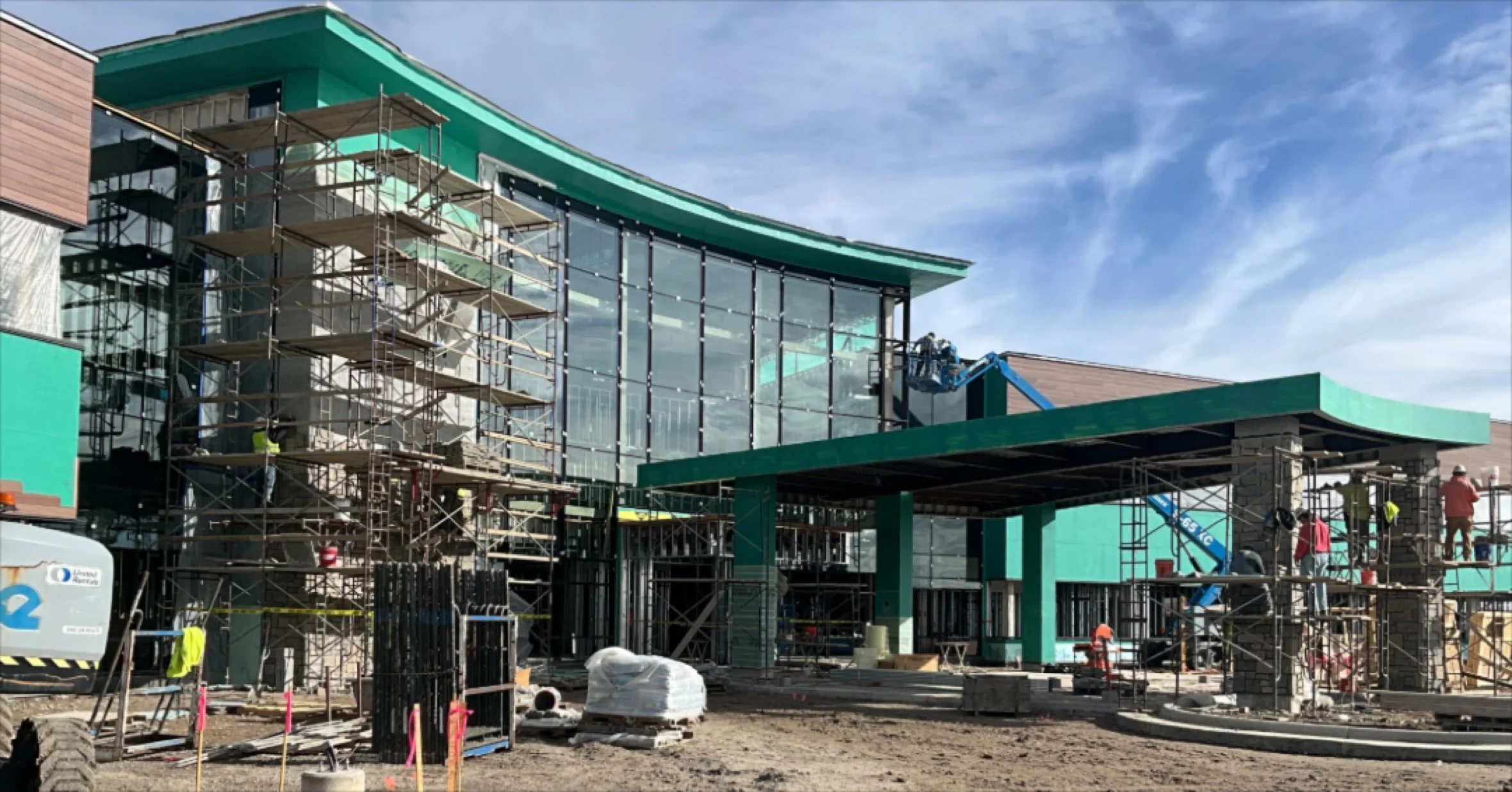 This will be the main entrance of Riverton&rsquo;s new hospital. Siding, glass, and stonework are all going up, and the exterior is starting to look more and more like the hospital our community has worked so hard for.