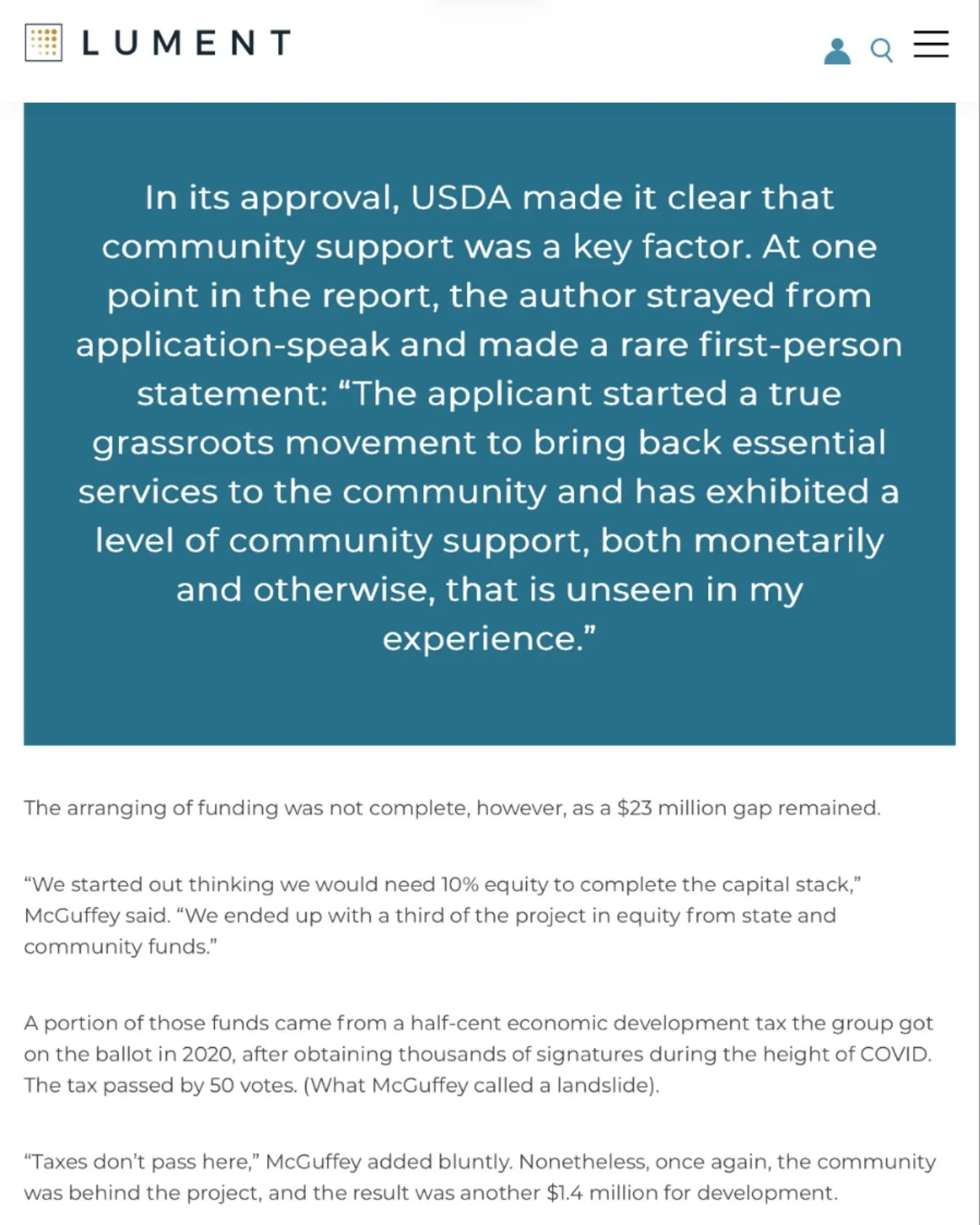 Lument (@lumentcre) recently featured our hospital project as a case study in rural healthcare revitalization. We&rsquo;re grateful for their partnership and proud of what this community has accomplished together.

https://www.lument.com/case-study/h