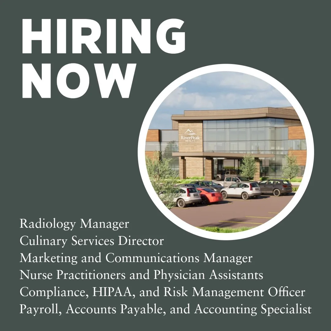 More jobs are here! We&rsquo;re excited to share new opportunities today as we continue building our team and getting closer to opening RiverPeak Health.

There&rsquo;s much more to come, with additional positions being posted over the next several w