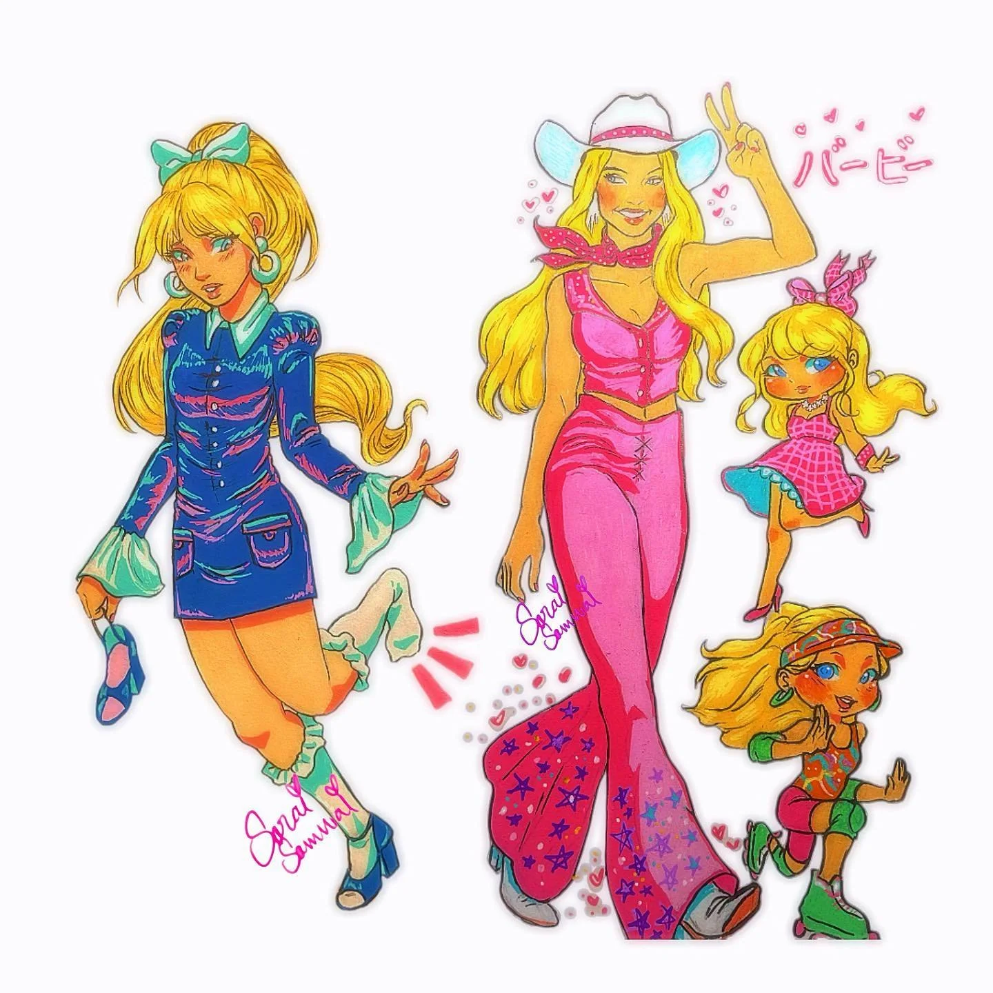 More Posca drawings from my sketchbook! 🌸 
Should&rsquo;ve used a reference for the &ldquo;anime-Barbie&rdquo;, oh well 🥴
&bull;
&bull;
&bull;
&bull;
&bull;
&bull;
#barbie #barbiemovie #margotrobbie #mattel #posca #sketchbook #art #drawing #kawaii 