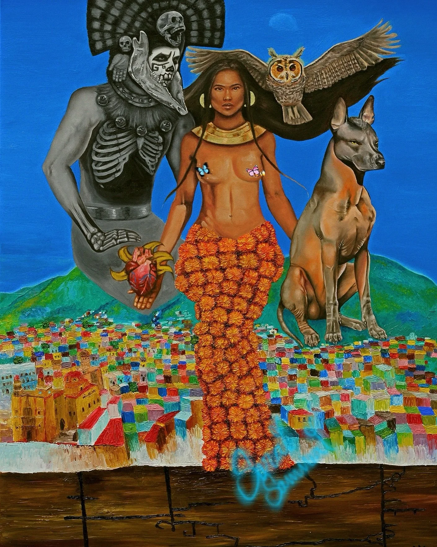 Mictecacihuatl, &ldquo;Lady of the Dead&rdquo;.
&bull;
&bull;
&bull;
&bull;
I have thought many times about the visit of my parent&rsquo;s hometown in Guanajuato, Mexico. I think about the silver mines and the graves of the Chup&iacute;cuaro. 

I dwe