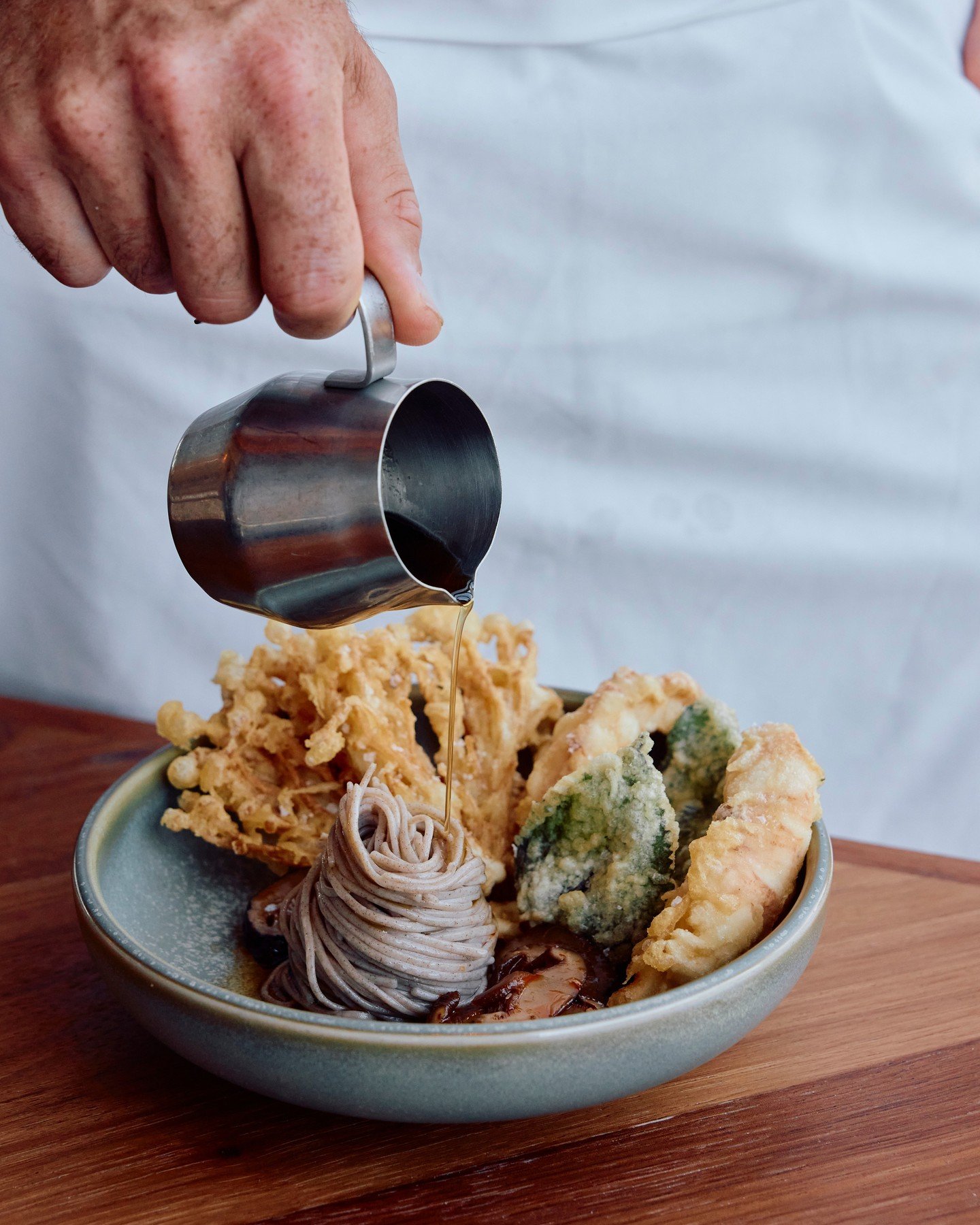 Tempura Bay lobster with Zara soba noodles: part of our special Seafood Palace menu⁠
⁠
Northern Rivers lobster, enoki mushroom and shiso leaves are coated in a feather-light batter, then fried until crisp. Served hot with cold buckwheat noodles and a
