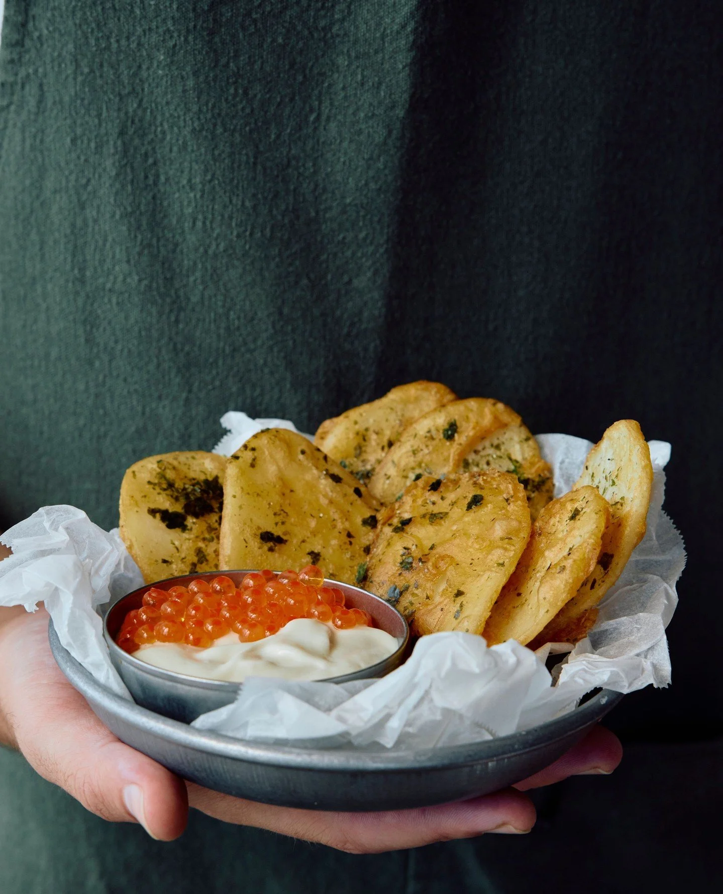 From our Seafood Palace menu &mdash; Potato scallops, dashi cream, vinegar salt.⁠
⁠
Available until Sunday &mdash; make a reservation through the link in bio.