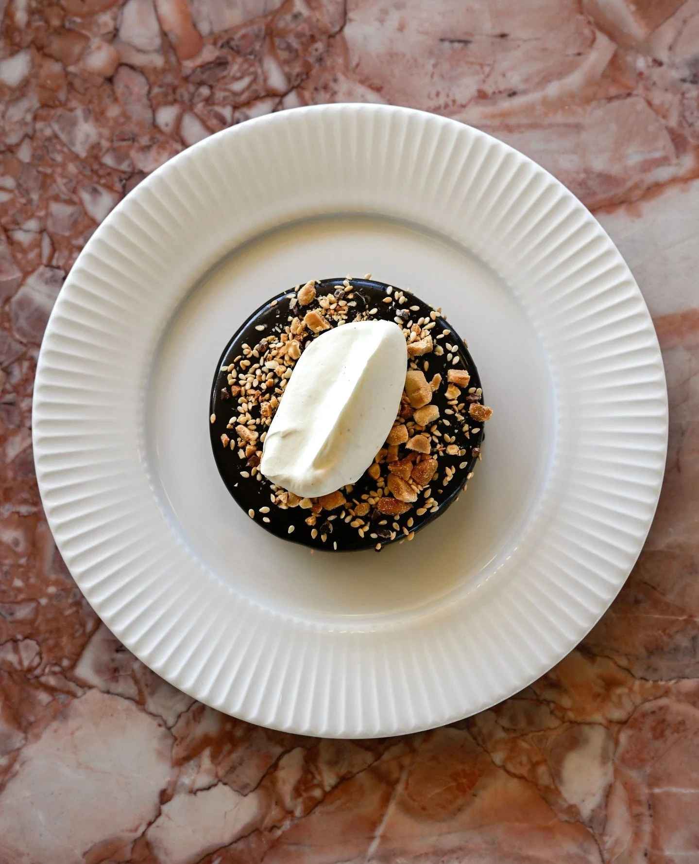 For dessert - Valrhona chocolate, caramelised miso, peanuts &amp; sesame