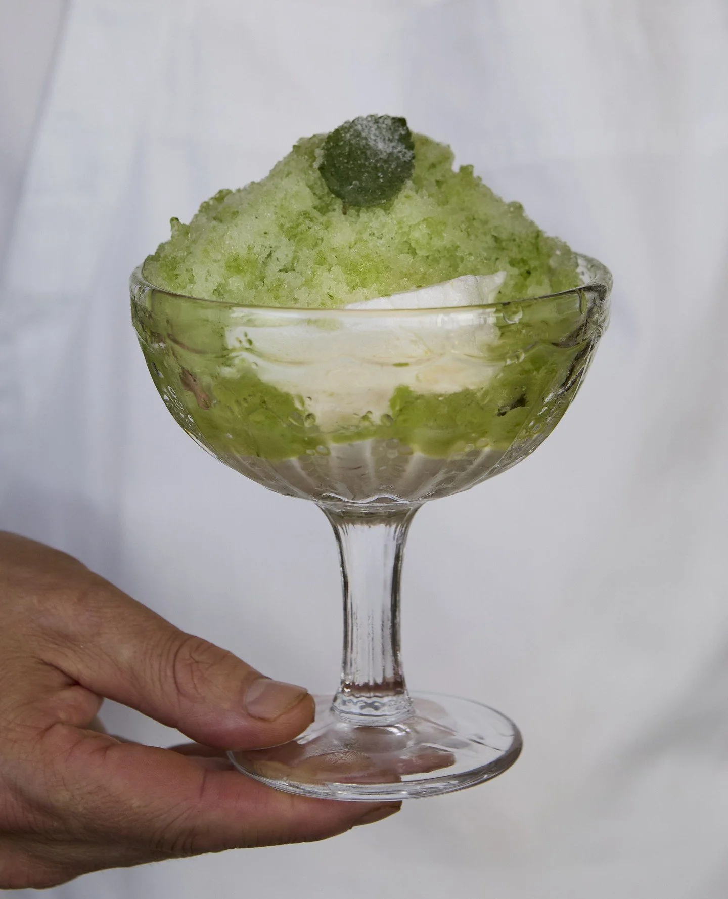 Shiso granita, green apple &amp; sheep milk yoghurt.