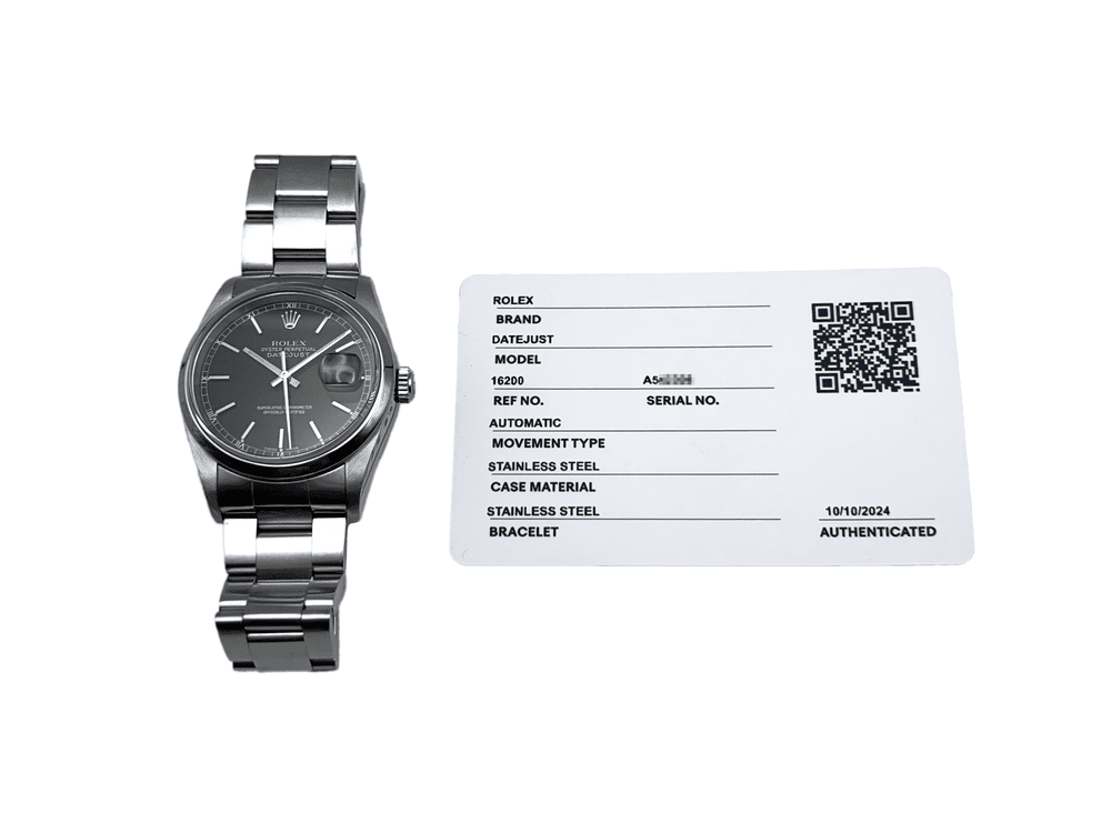 Rolex Datejust black baton dial 16200 — Wabyno