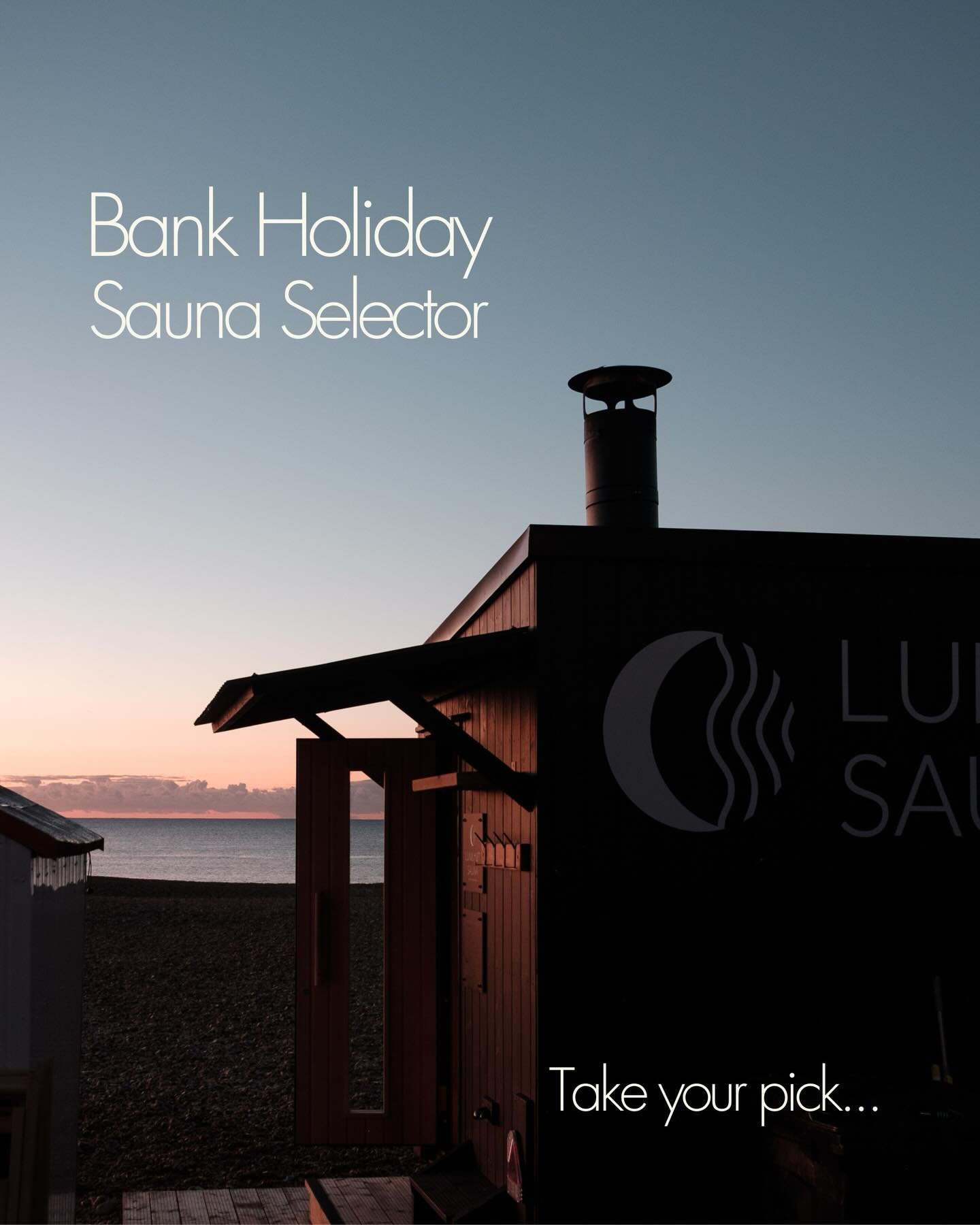 Bank holiday sauna selector 🔥 🌊

Heating up the Sussex coast we&rsquo;ve got 5 saunas to check out each with its own personality.

All Luna Huts are open as usual over the bank holiday weekend - your seaside reset awaits! ✨

Visit the Luna Hut webs