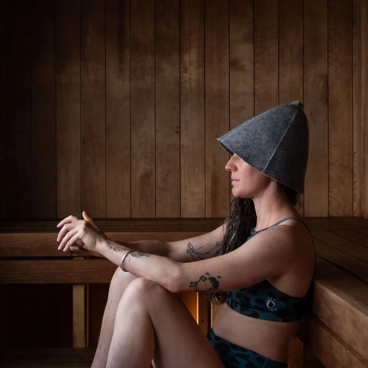 Complimentary sauna hats for scalp protection