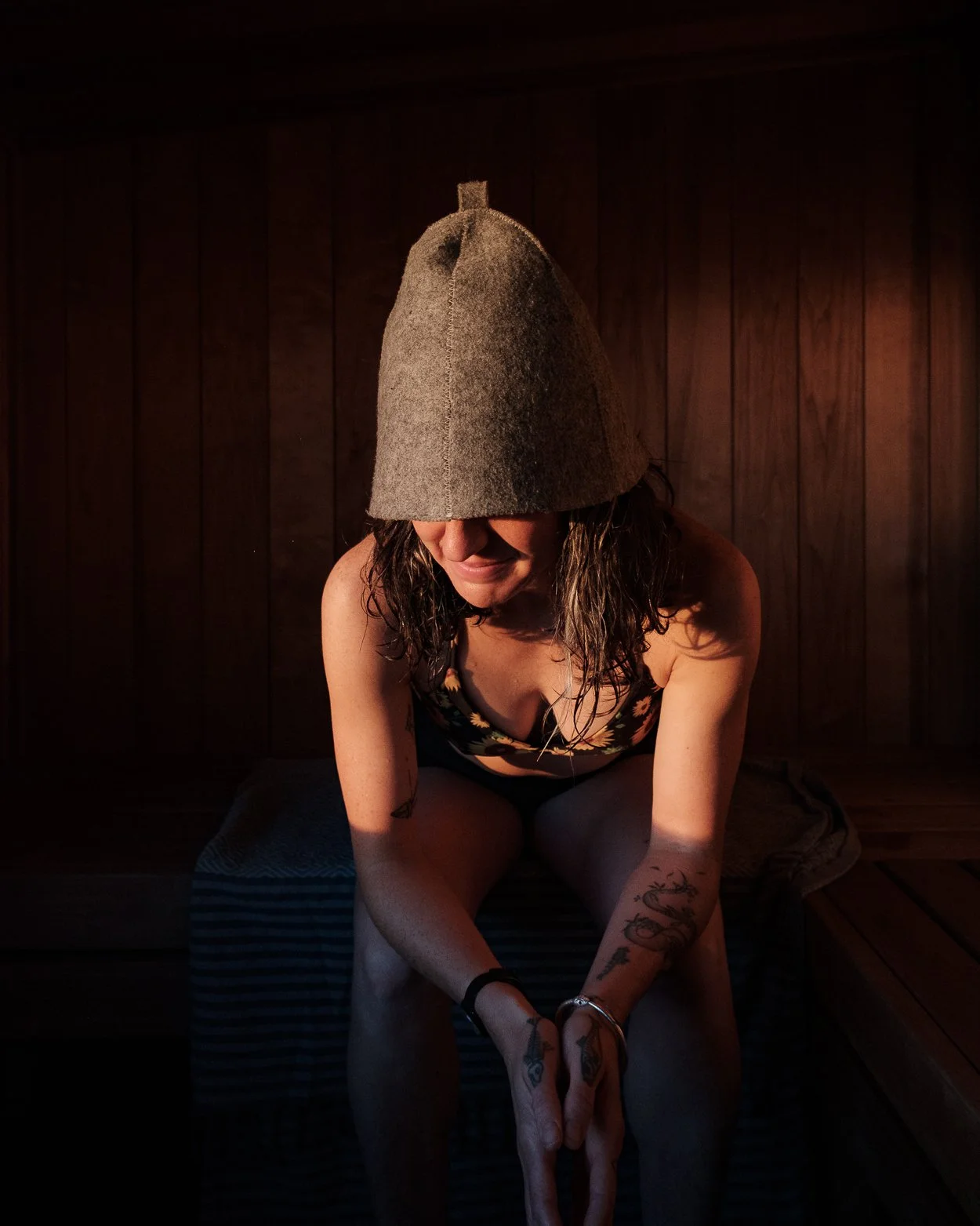 Complimentary sauna hats for scalp protection