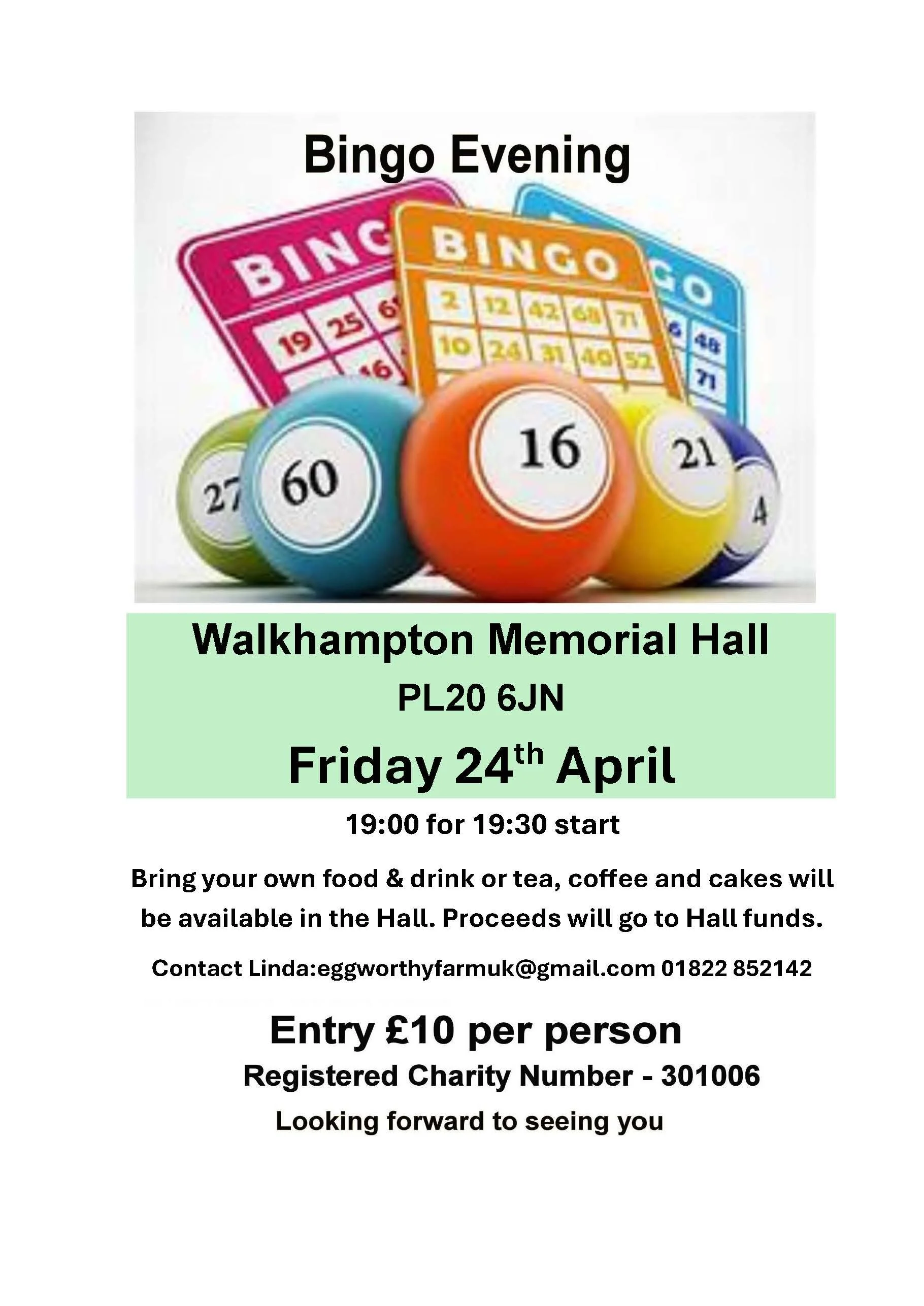 Bingo! Help raise funds for the Hall…..