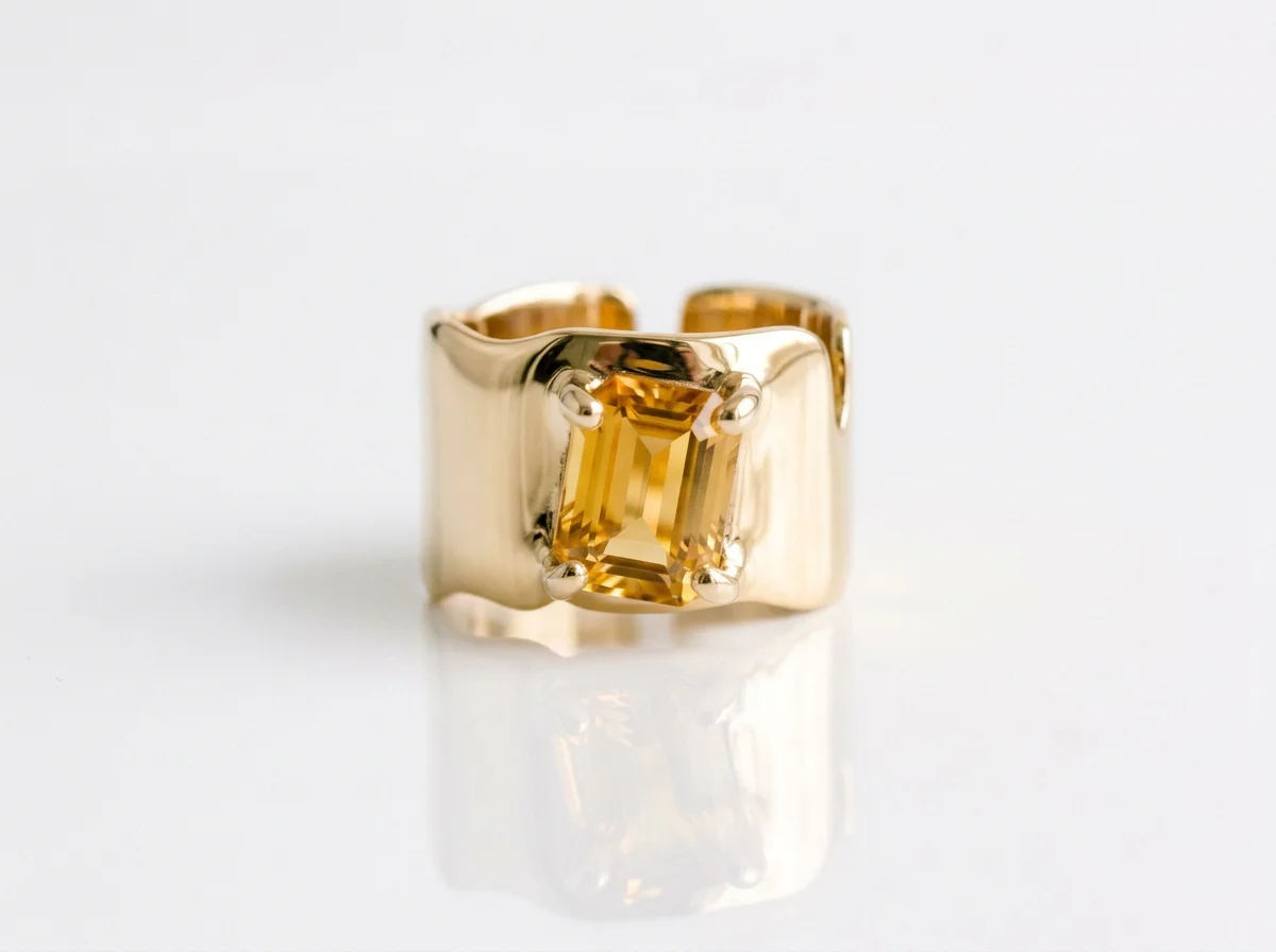 Bandring aus 14K Gelbgold mit Zitrin Stein, handgefertigt in Berliner Atelier