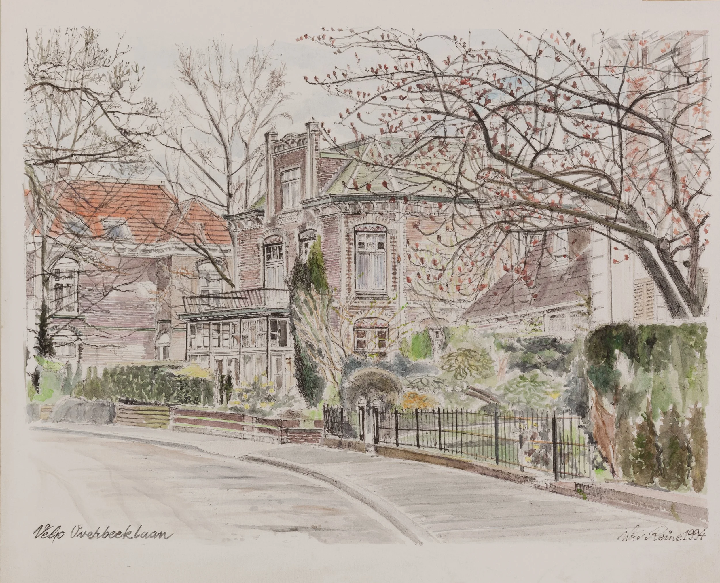 Schets uit het Geldersch Archief van een monumentaal huis met tuin in het villapark in Velp, Rheden. Tuinontwerp en beplantingsontwerp met oog voor historie en creativiteit.