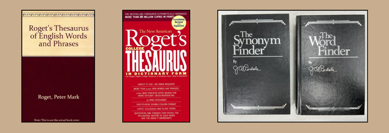 Picture of the covers of a few thesauruses