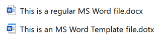 Image showing difference between MS Word doc icon and template icon