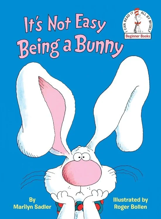 Cartoon book cover of a white bunny