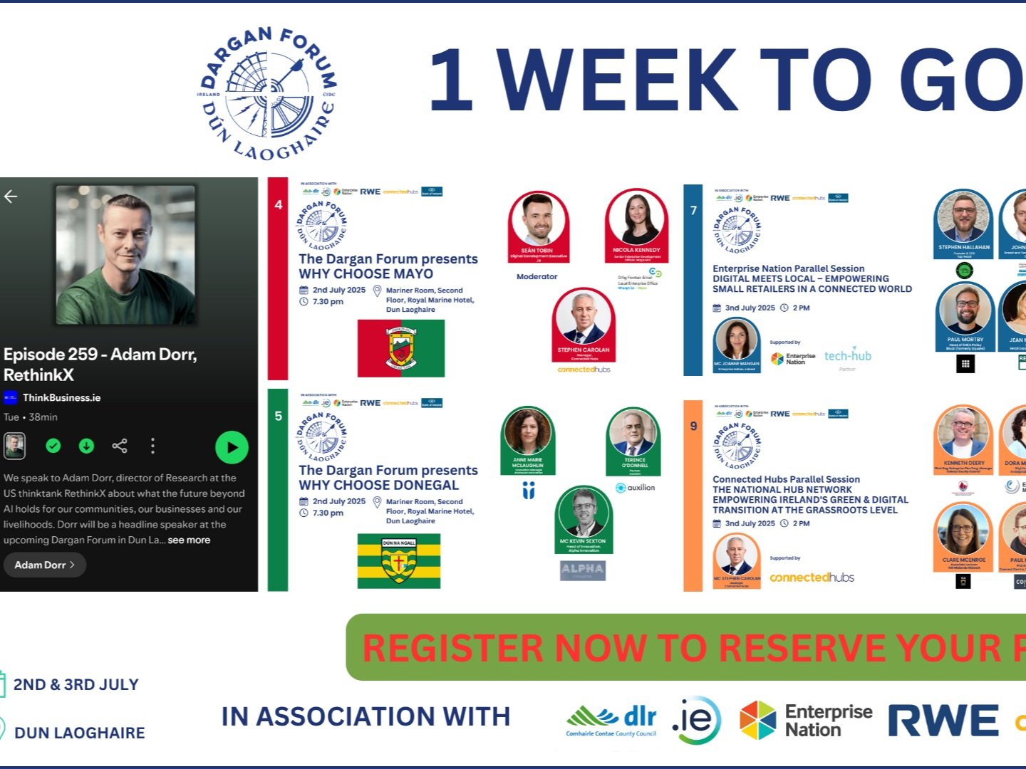 1 Week to Go - Register Now - Countdown Begins for Dargan Forum with Adam Dorr and National Leaders on Green. Digital.