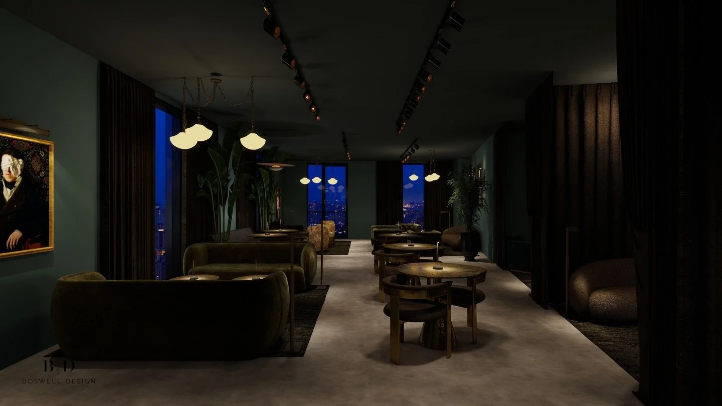 Designed for late nights, low light, and lingering conversations.

This upscale city lounge leans into depth and atmosphere with rich tones, layered lighting, and sculptural seating that feels both intimate and elevated. Every detail is intentional, 