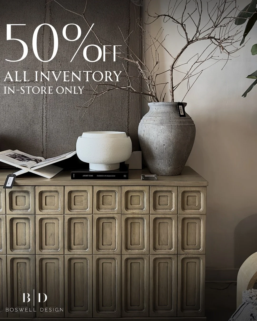 𝟱𝟬% 𝗢𝗙𝗙 𝗦𝗔𝗟𝗘 𝗼𝗻 𝗔𝗟𝗟 𝗜𝗡𝗦𝗧𝗢𝗖𝗞: Furniture, Decor, Art, Pillows, Lighting, and more! ⁣
⁣
Come Shop Boswell Design&rsquo;s Designer Showroom⁣
⁣
𝟱𝟲𝟭𝟲 𝗦𝗮𝗹𝗺𝗲𝗻 𝗦𝘁. 𝗡𝗲𝘄 𝗢𝗿𝗹𝗲𝗮𝗻𝘀, 𝗟𝗔 𝟳𝟬𝟭𝟮𝟯⁣
⁣
𝗠𝗼𝗻 - 𝗦𝗮𝘁 | 𝟭