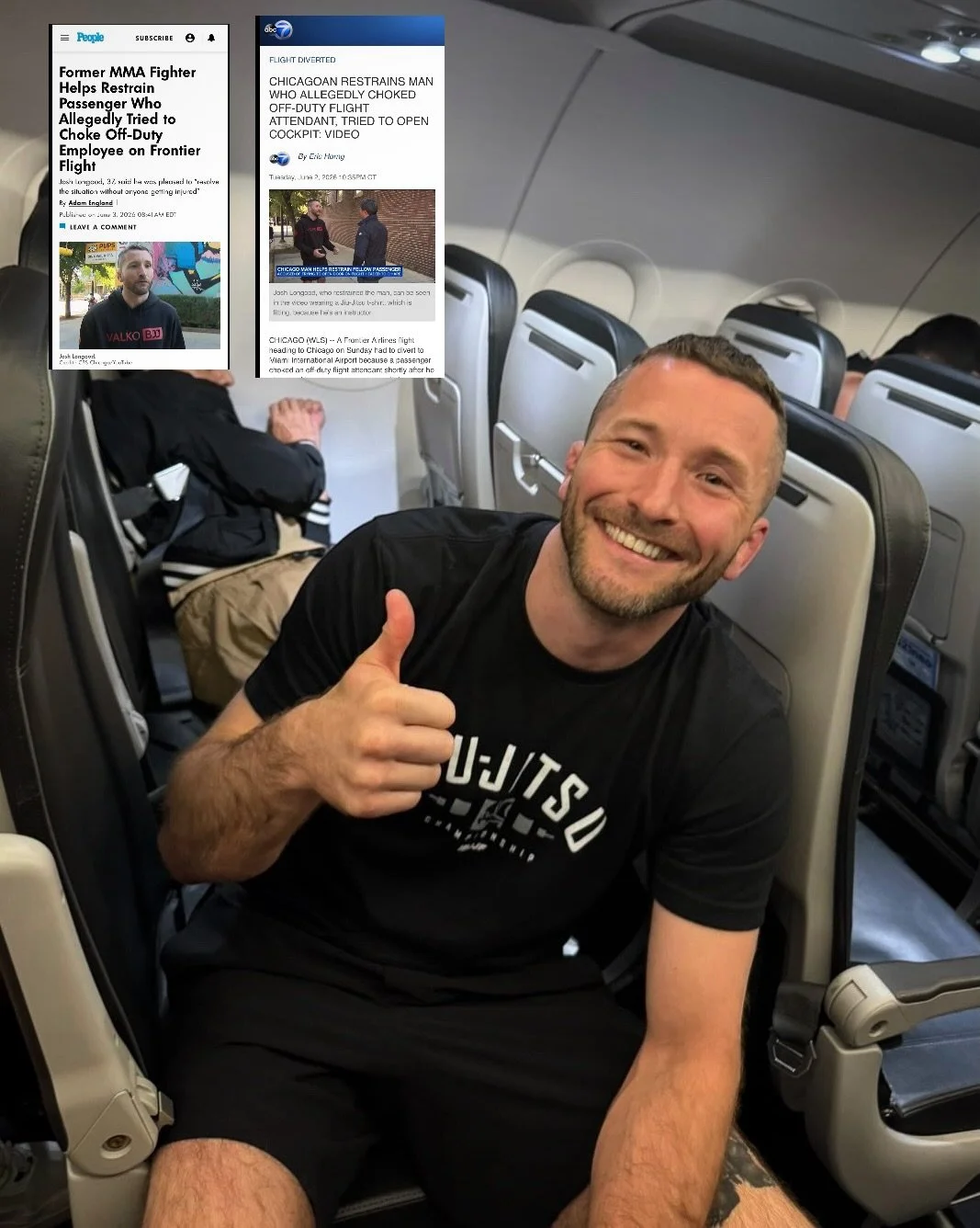 Many of our members know Josh as a training partner, coach, friend, and one of our black belts.

This week, many others got to know him as the &ldquo;Jiu Jitsu guy&rdquo; after he helped restrain a disruptive passenger on a Frontier flight headed fro