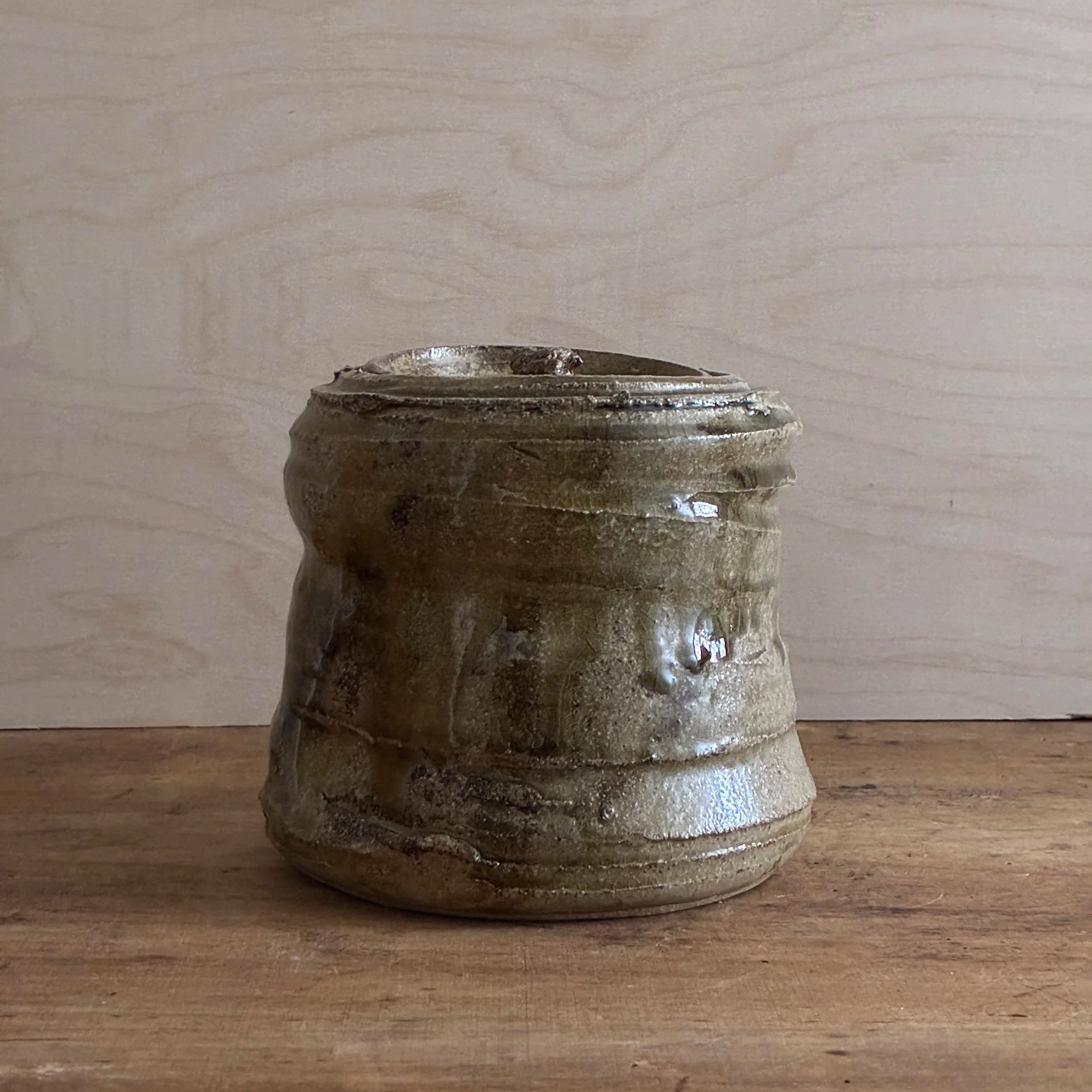 Ash glazed lidded jar