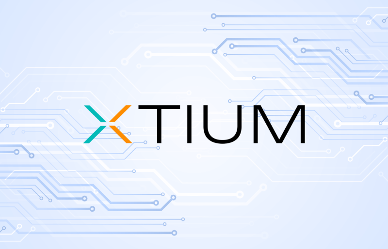 Background with digital circuit lines and the word 'XTIUM' in the center, with a stylized letter 'X' in orange and teal.