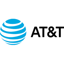 AT&T logo with blue globe and black text on white background