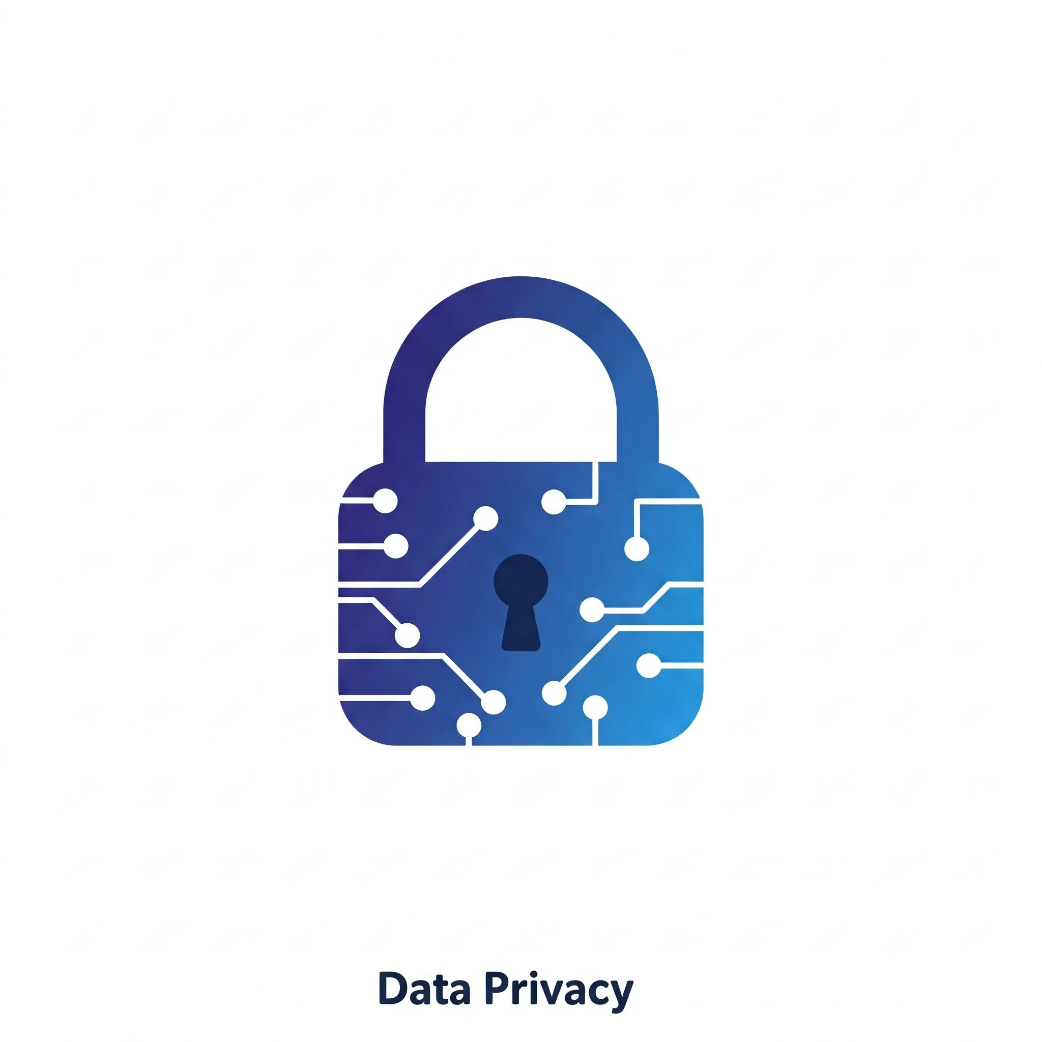 Illustration of a blue padlock with circuit lines, symbolizing data privacy.
