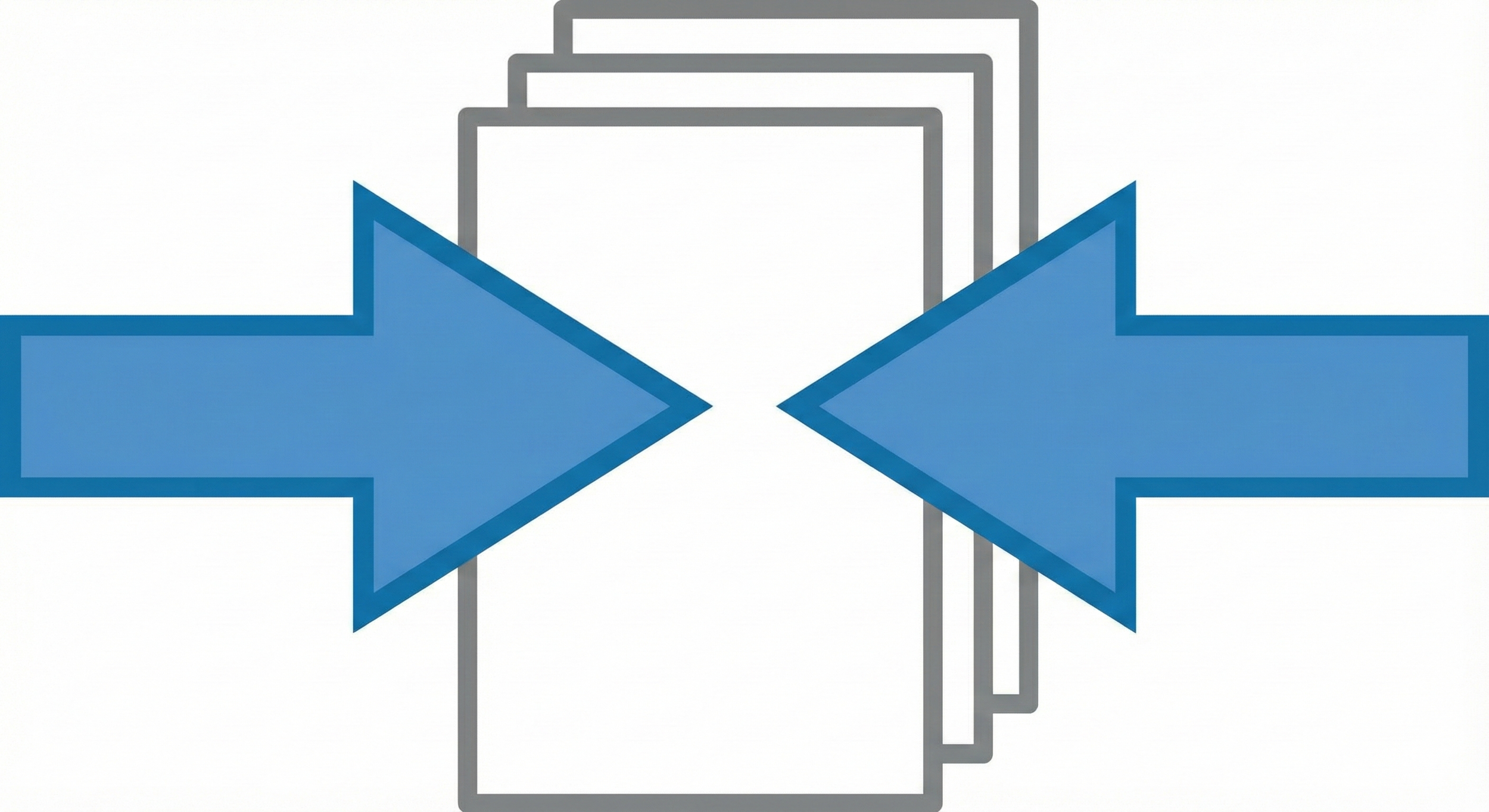 Graphic with two large blue arrows pointing outward from a central point, overlaid on outline of documents.