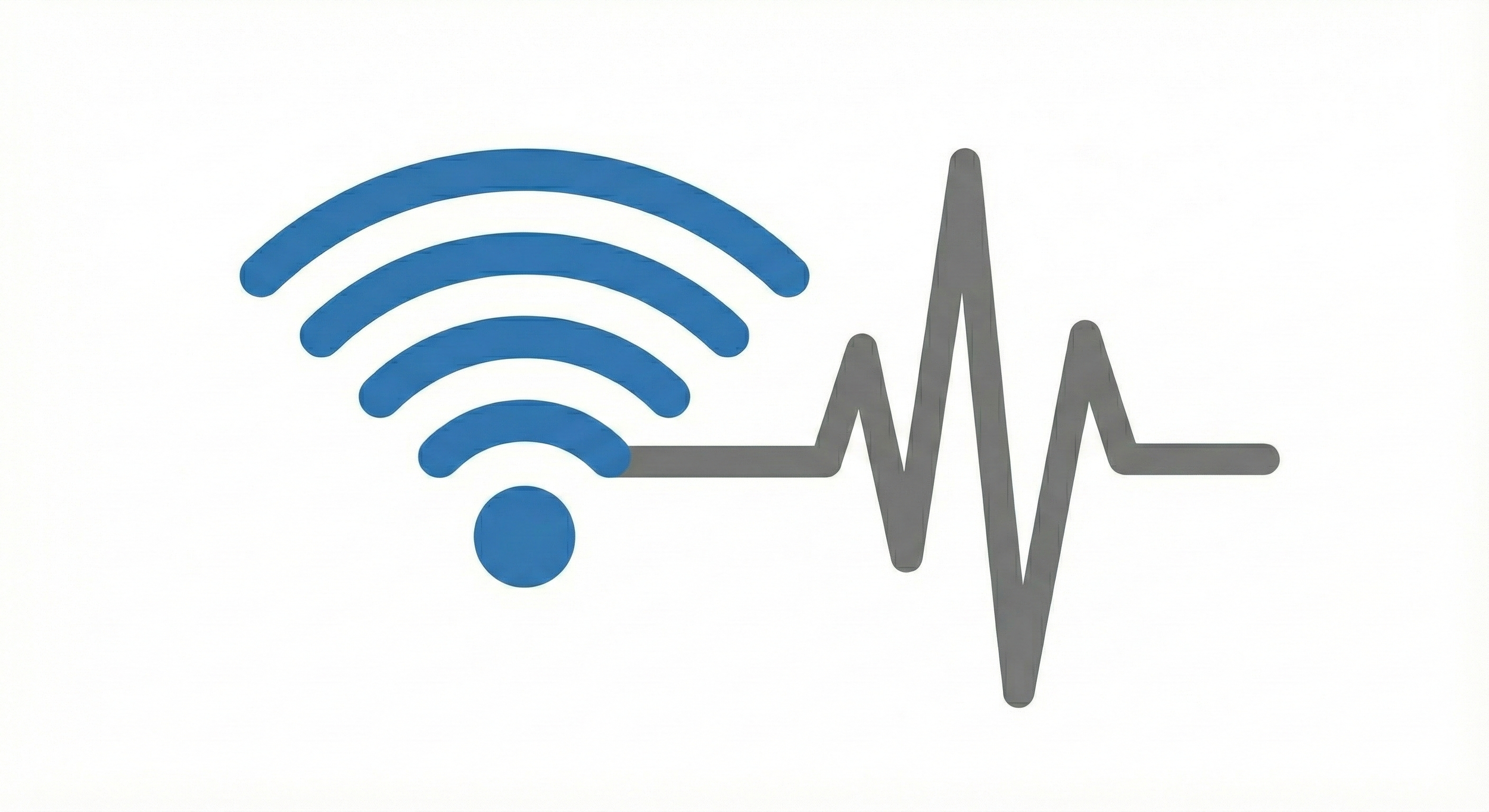 Icon of a Wi-Fi signal with a blue symbol on the left and a gray heartbeat line on the right.