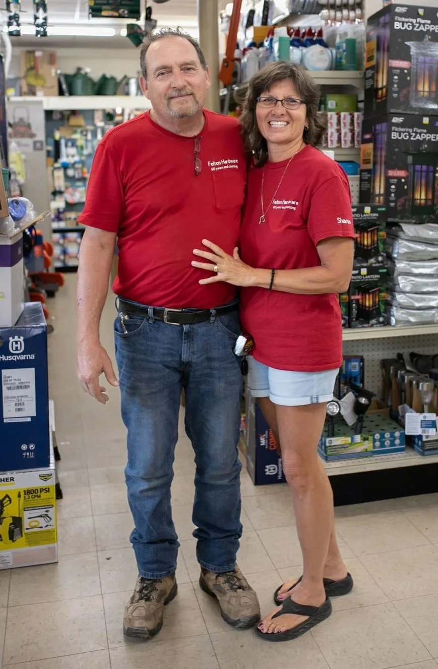 Rod and Sharon Donovan at Felton Hardware, continuing the family hardware store tradition