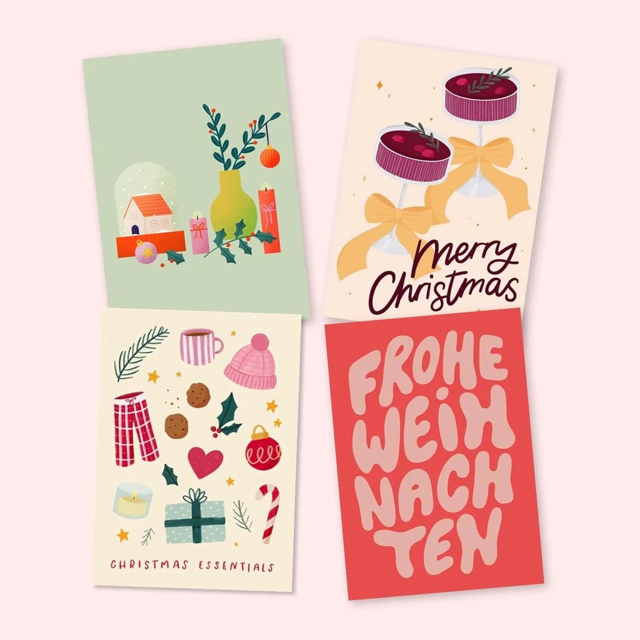Illustrierte Weihnachtskarten 4er Set – Illustration von Svea Hansohn