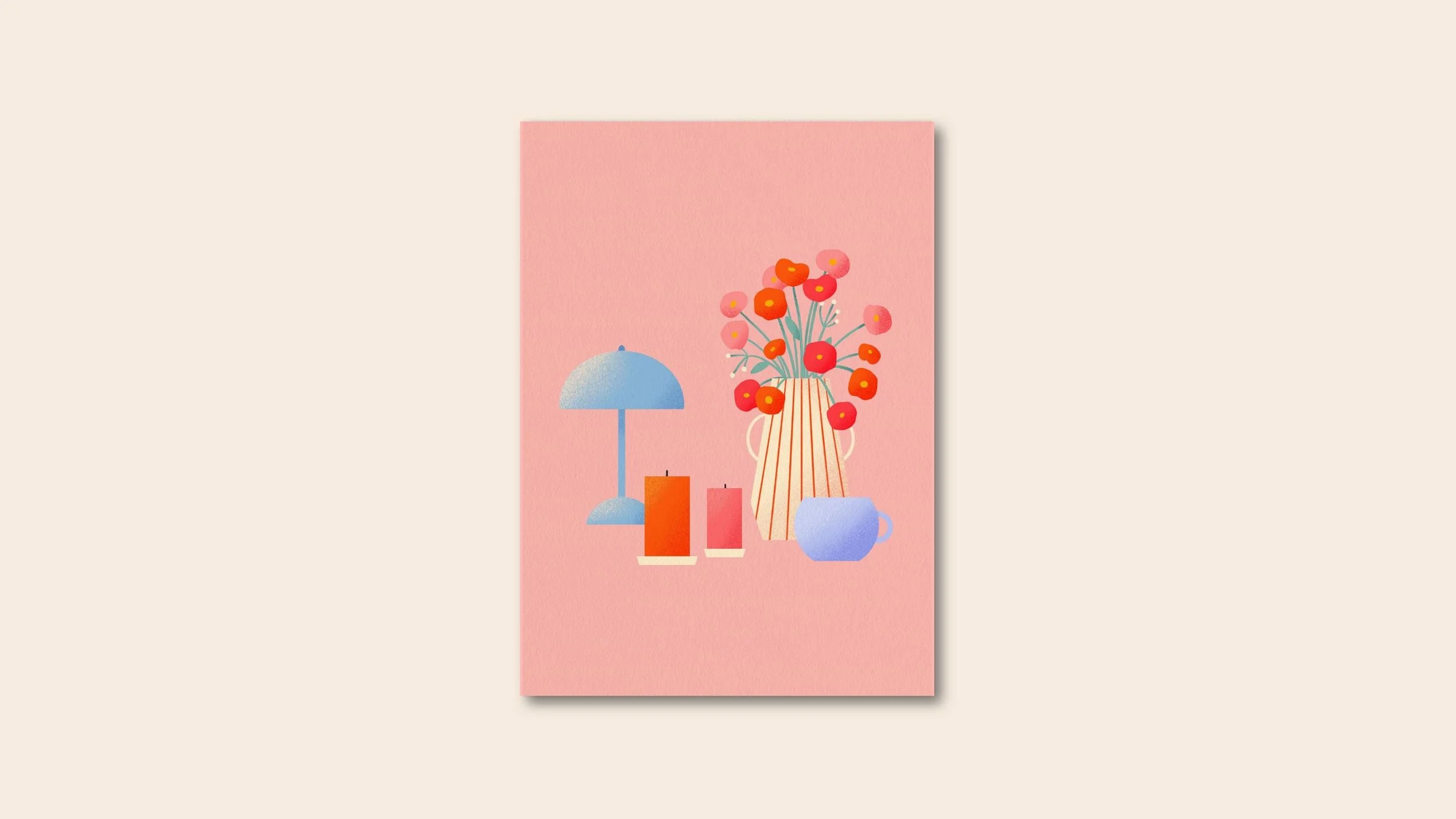 Stillleben Rosa Postkarte A6 – Illustration von Svea Hansohn