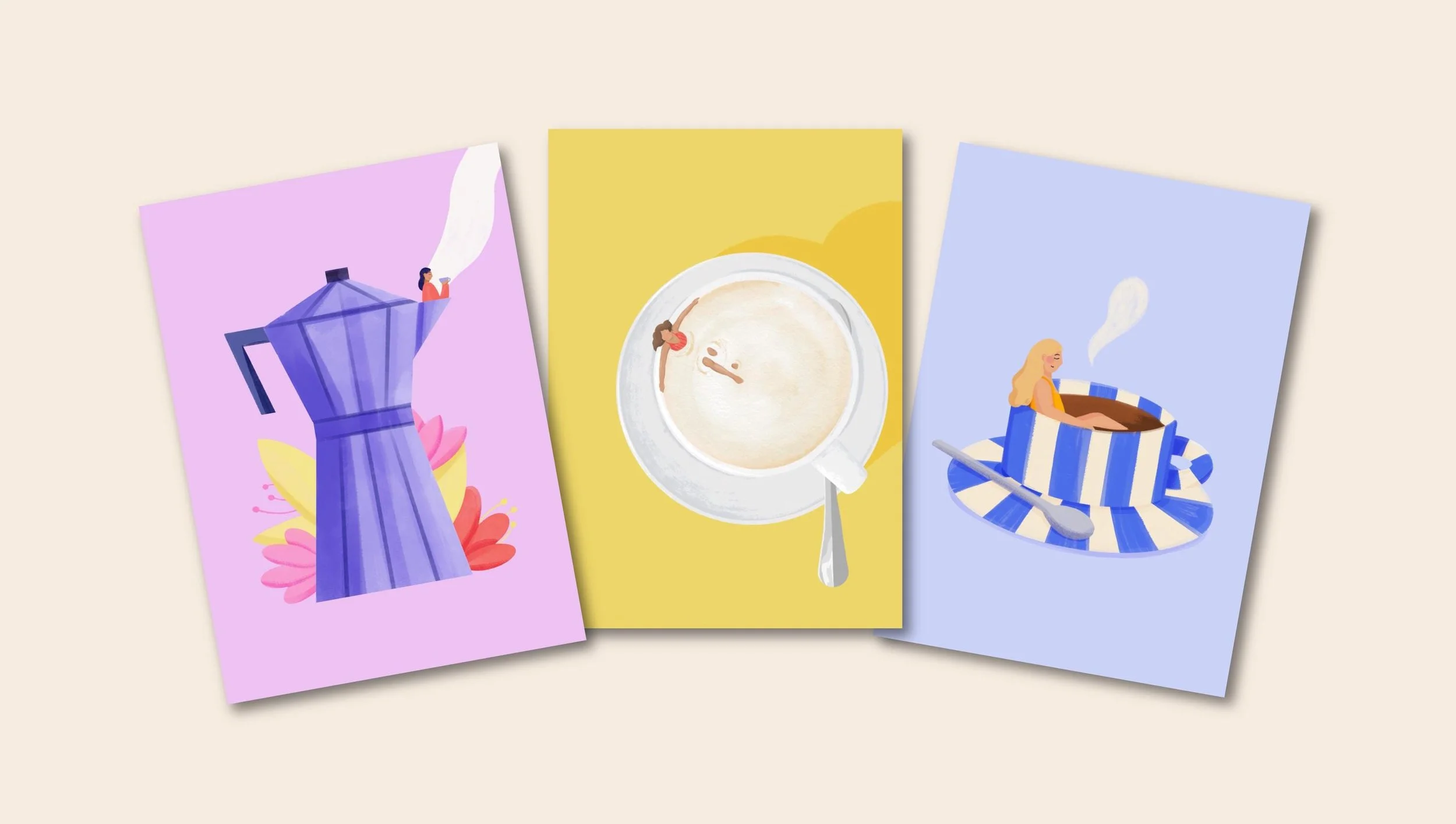 Coffee 3er Postkartenset – Illustration von Svea Hansohn