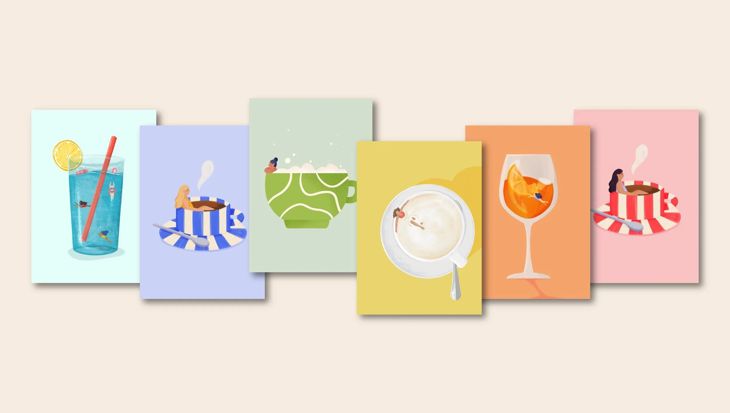 Drinks 6er Postkartenset – Illustration von Svea Hansohn