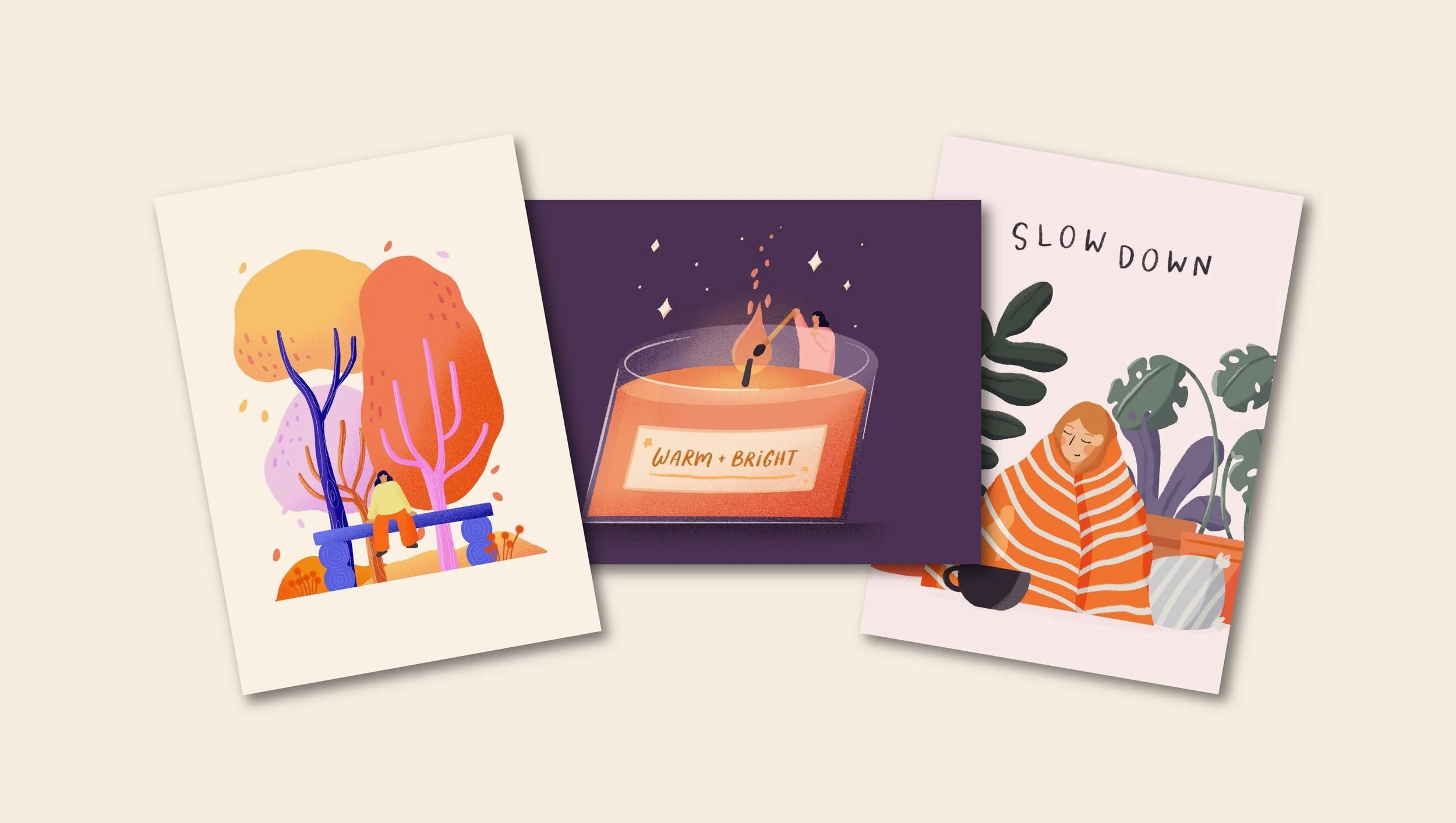 Herbst 3er Postkartenset – Illustration von Svea Hansohn