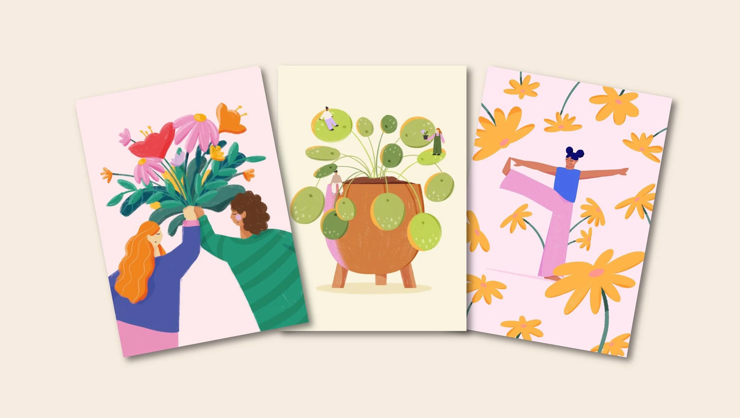 Blumen 3er Postkartenset – Illustration von Svea Hansohn