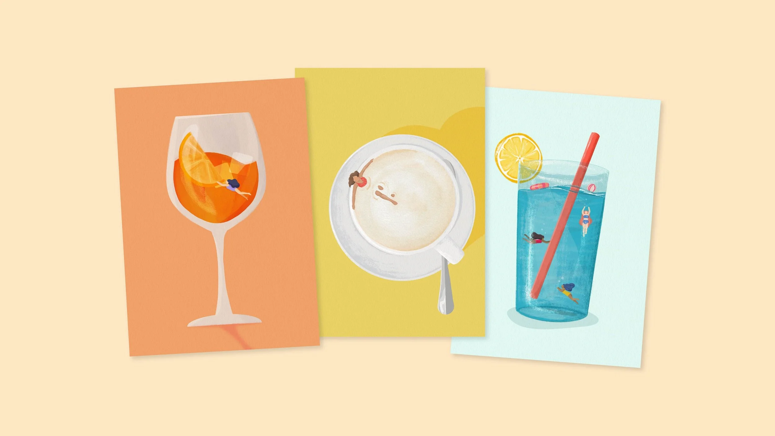 Summer Drinks 3er Postkartenset – Illustration von Svea Hansohn