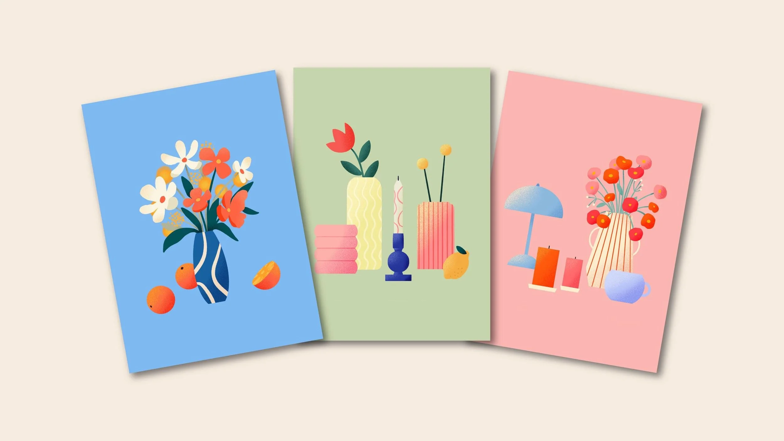 Stillleben 3er Postkartenset – Illustration von Svea Hansohn