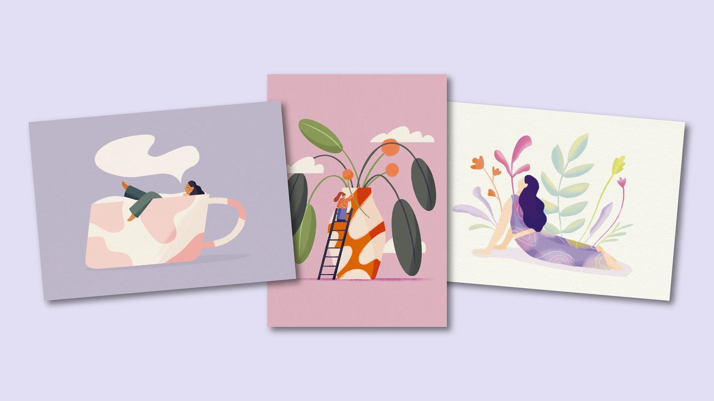 Achtsamkeit 3er Postkartenset – Illustration von Svea Hansohn