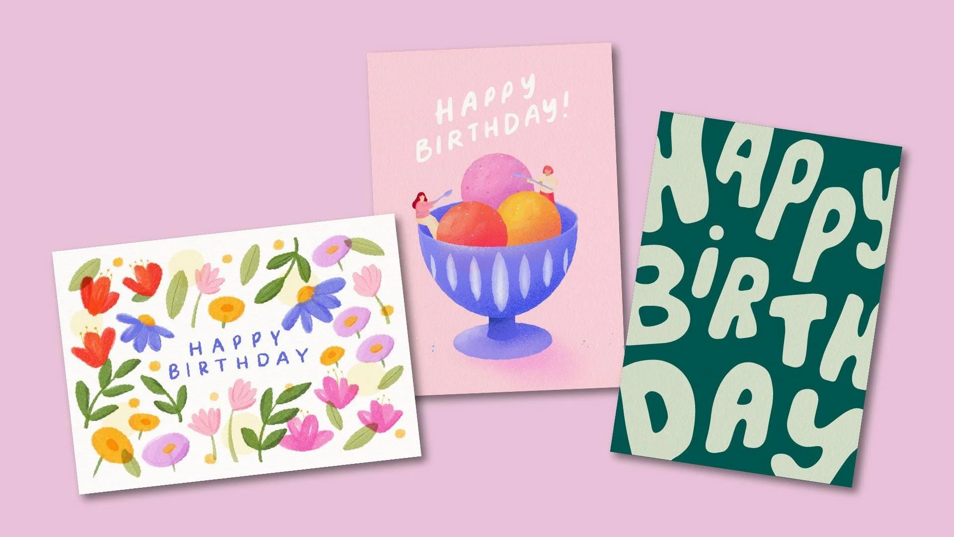 Happy Birthday 3er Postkartenset – Illustration von Svea Hansohn