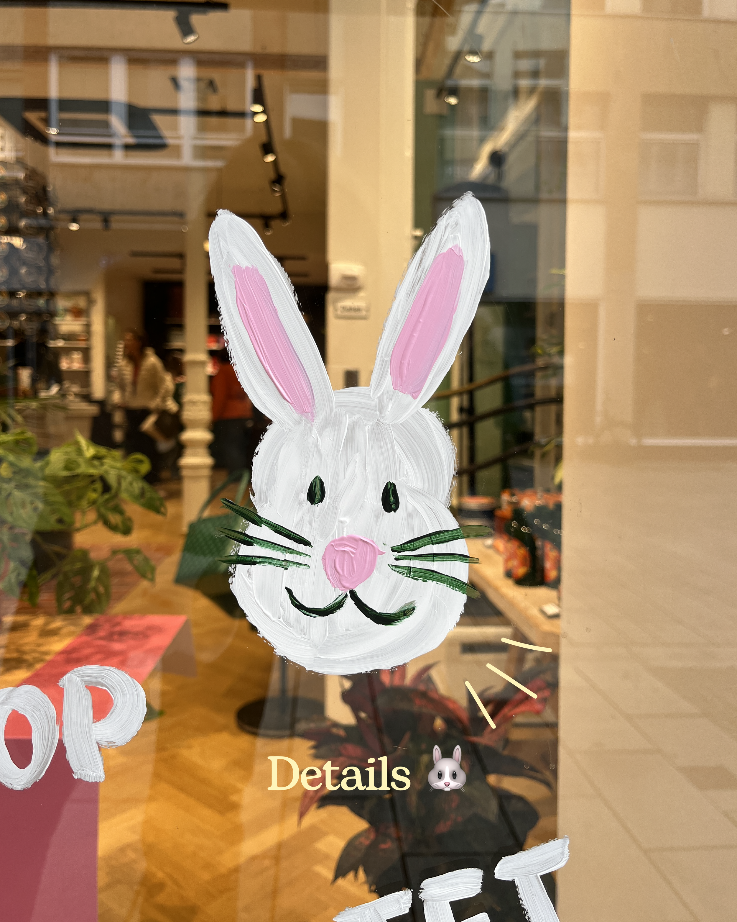 Detail: illustrierter Hase auf dem Schaufenster