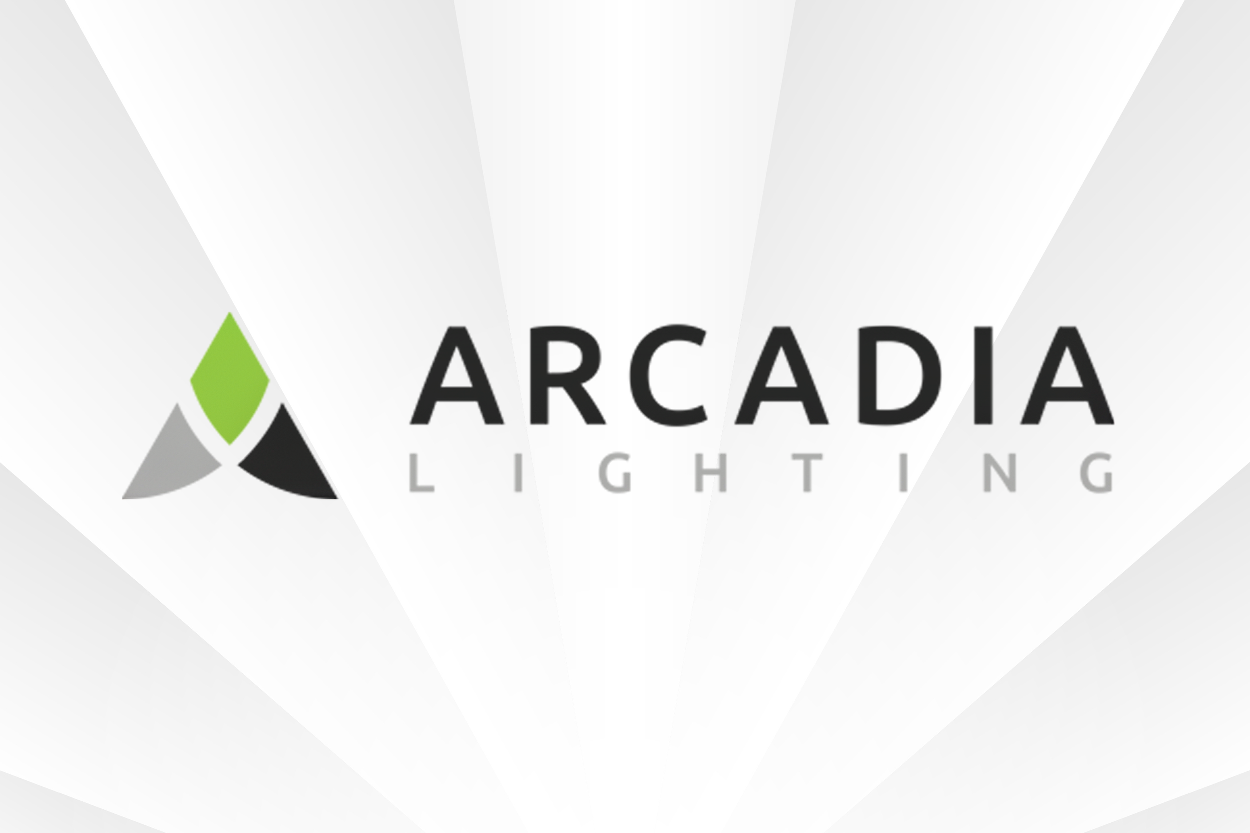Logo for Arcadia Lighting with a stylized 'A' in green, gray, and black, and the words 'Arcadia Lighting' in black and gray text on a light background.