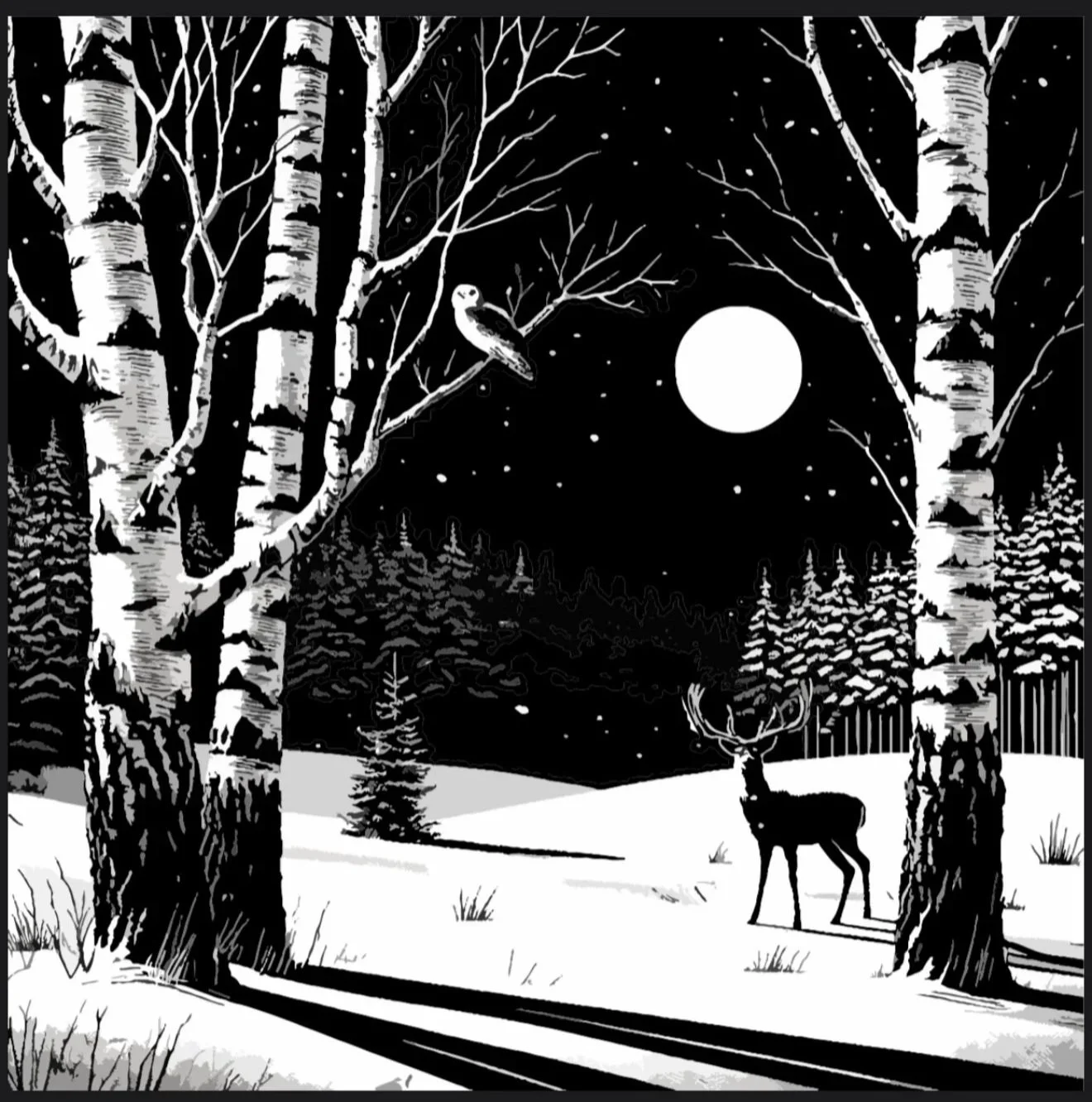 Monochrome Winter Scene Print