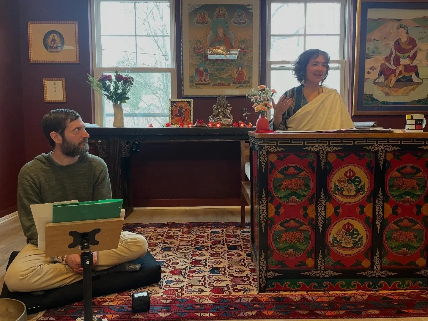 Just a few photos from yesterday&rsquo;s ngondro half-day retreat, where Heart Sangha&rsquo;s guiding teacher, Sunisa Manning, taught us how to do the practices of the Dudjom Tersar ngondro. The retreat, of course, featured liturgy covers handmade by