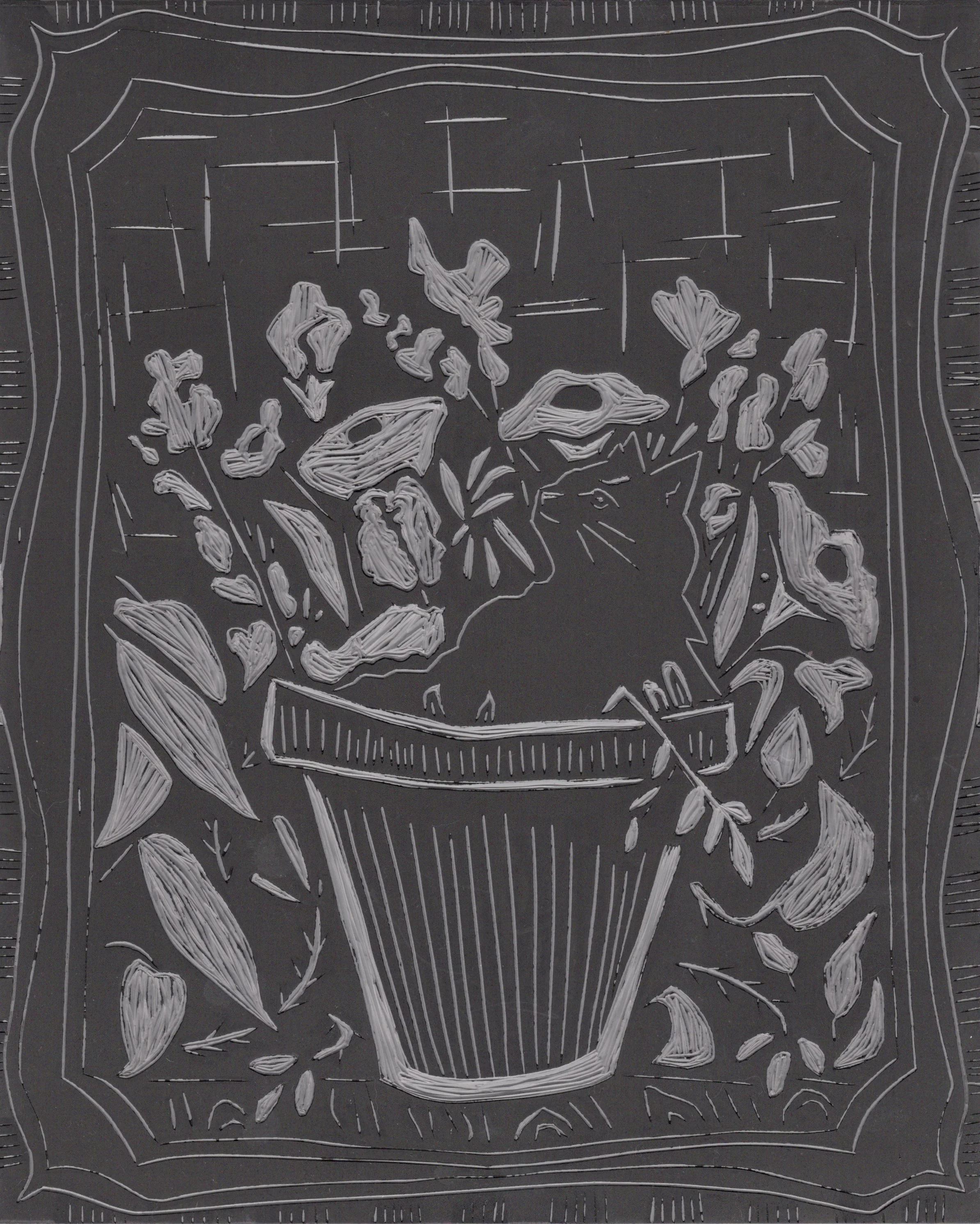 Neko in the Flower Pot Cut Lino 2026