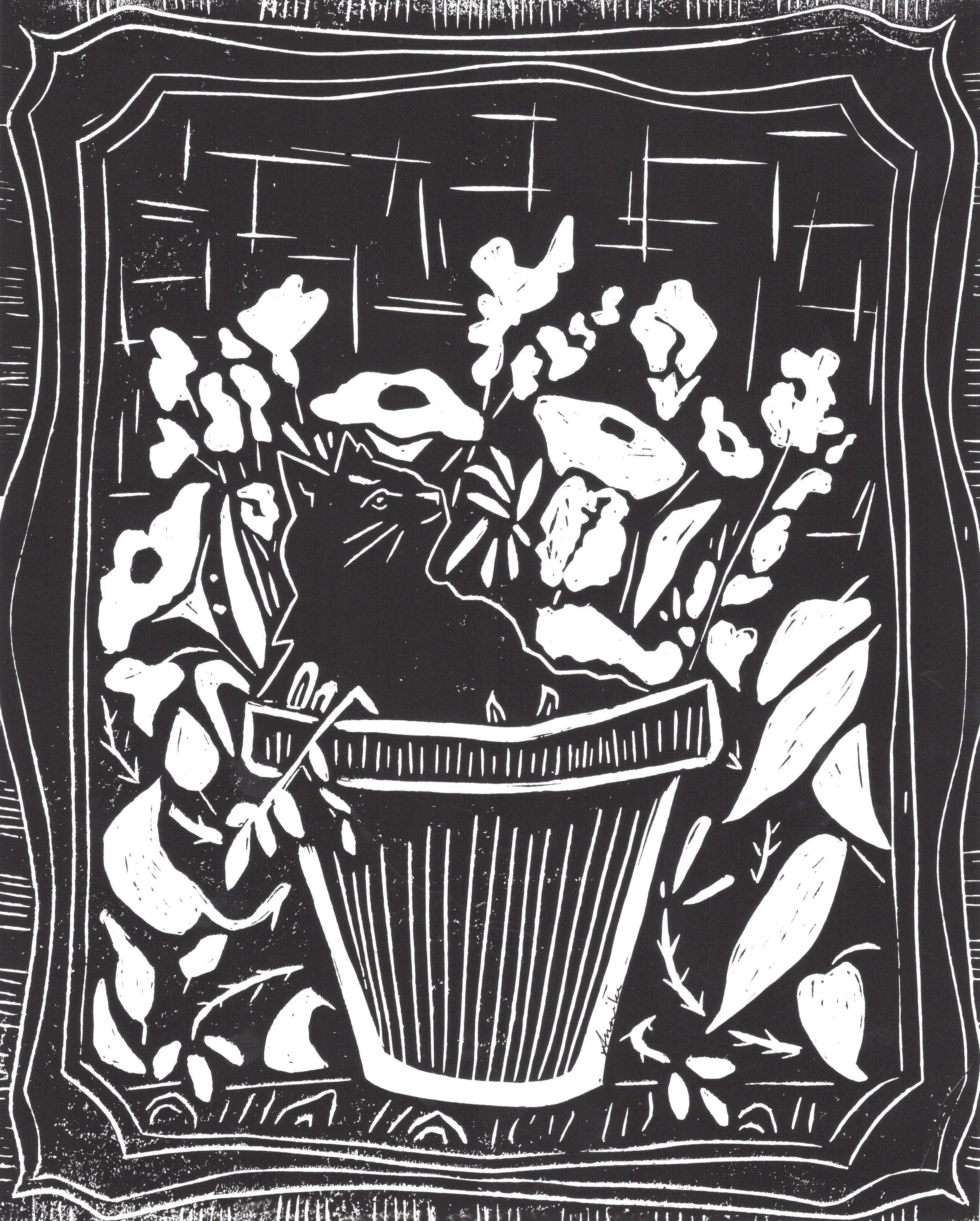 Neko in the Flower Pot Print w/ Signature added in Pen 2026 