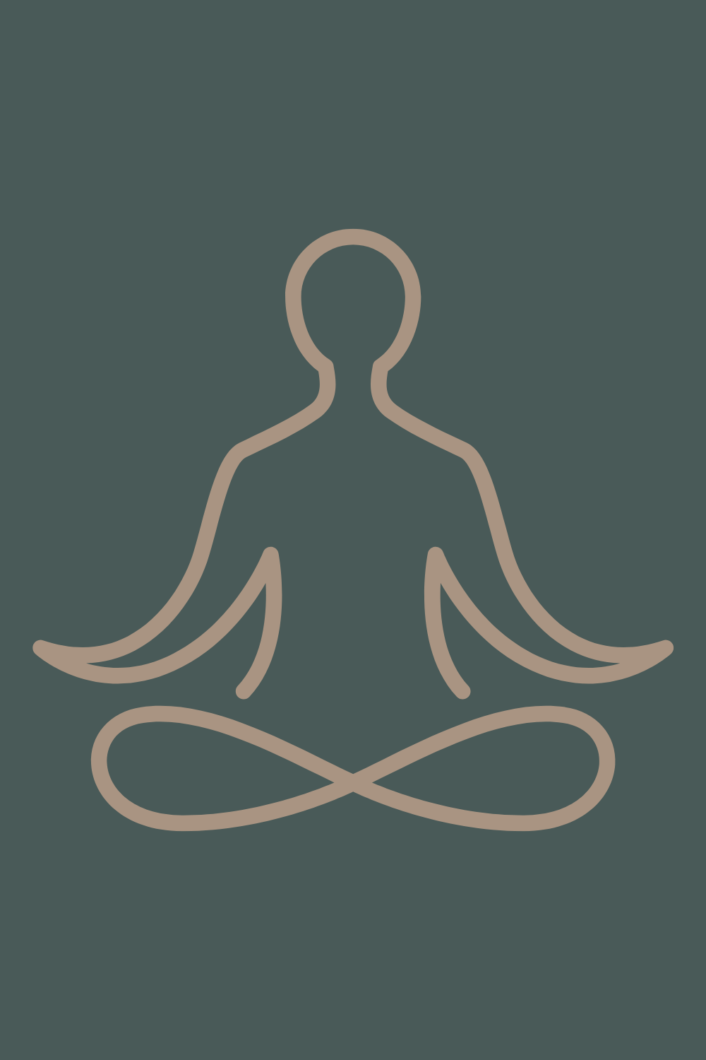 Minimalistic line drawing of a person in a seated meditation pose on a dark background.