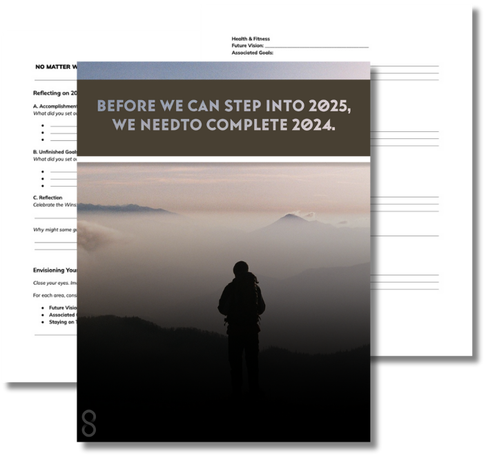 Motivational quote card with a person on a mountain overlooking clouds and mountains at sunrise or sunset.