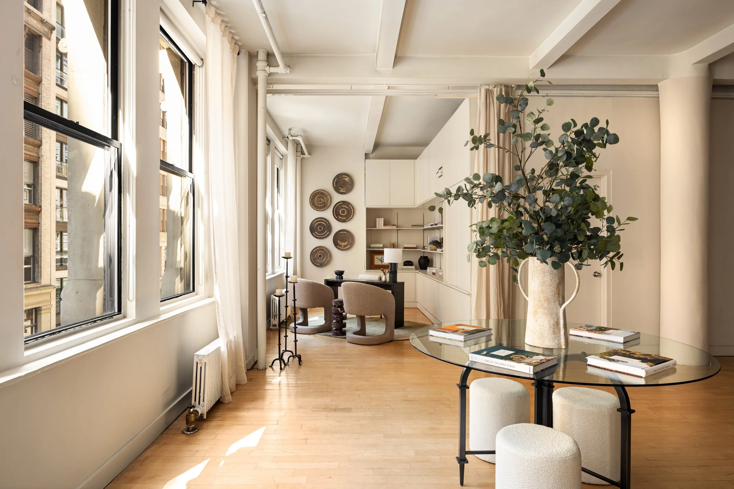 15 West 24th St, Flatiron, New York, Projects, Loudon, Staging, Styling, Interior Design, Real Estate, Luxury, Home, Foyer, Seating Group, City Views
